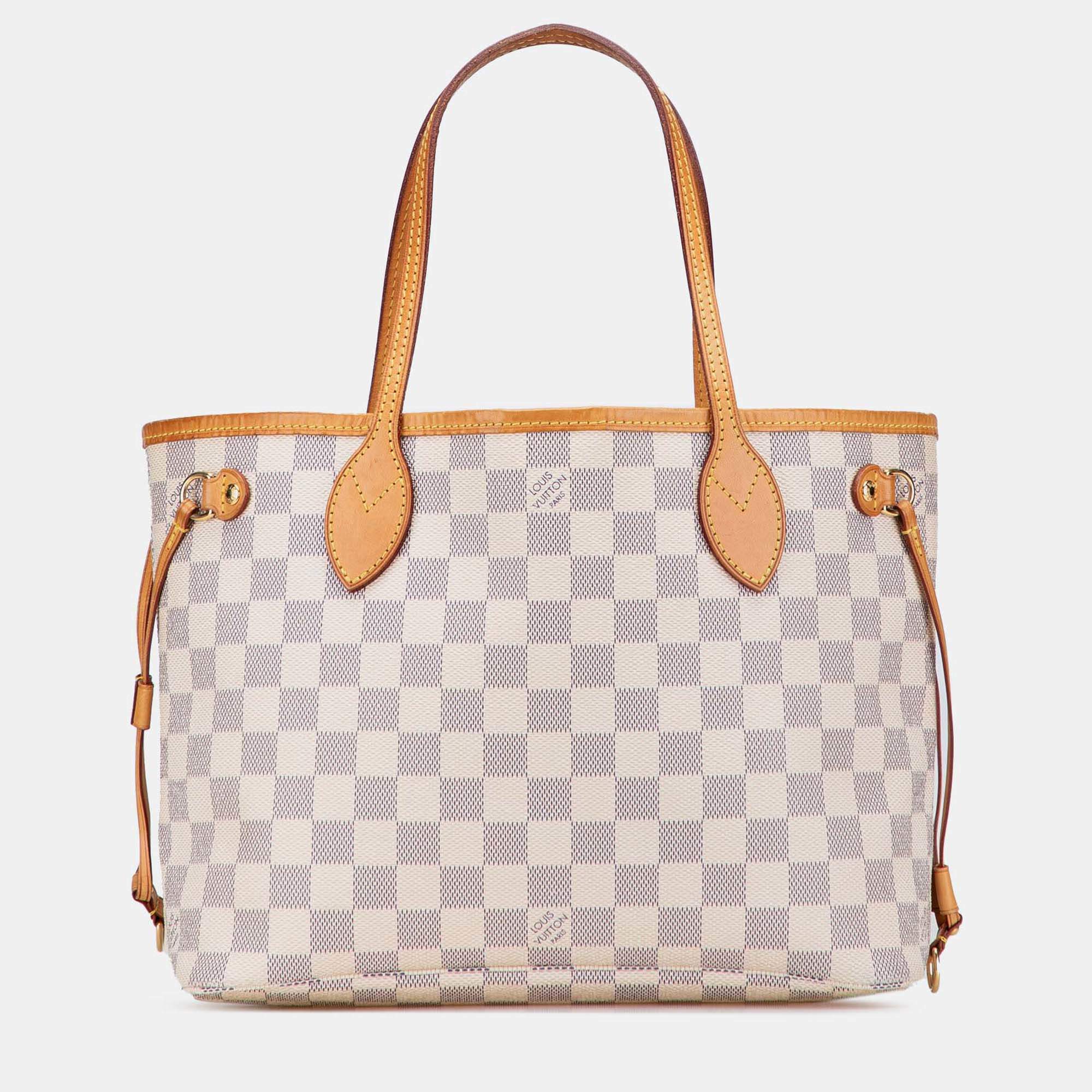 Pre Owned Louis Vuitton White Damier Azur Neverfull PM Bag