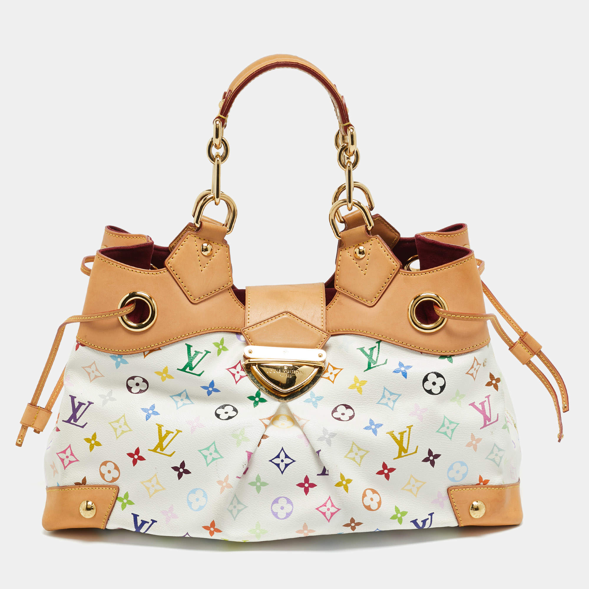 Pre Owned Louis Vuitton White Multicolor Monogram Canvas Ursula Bag