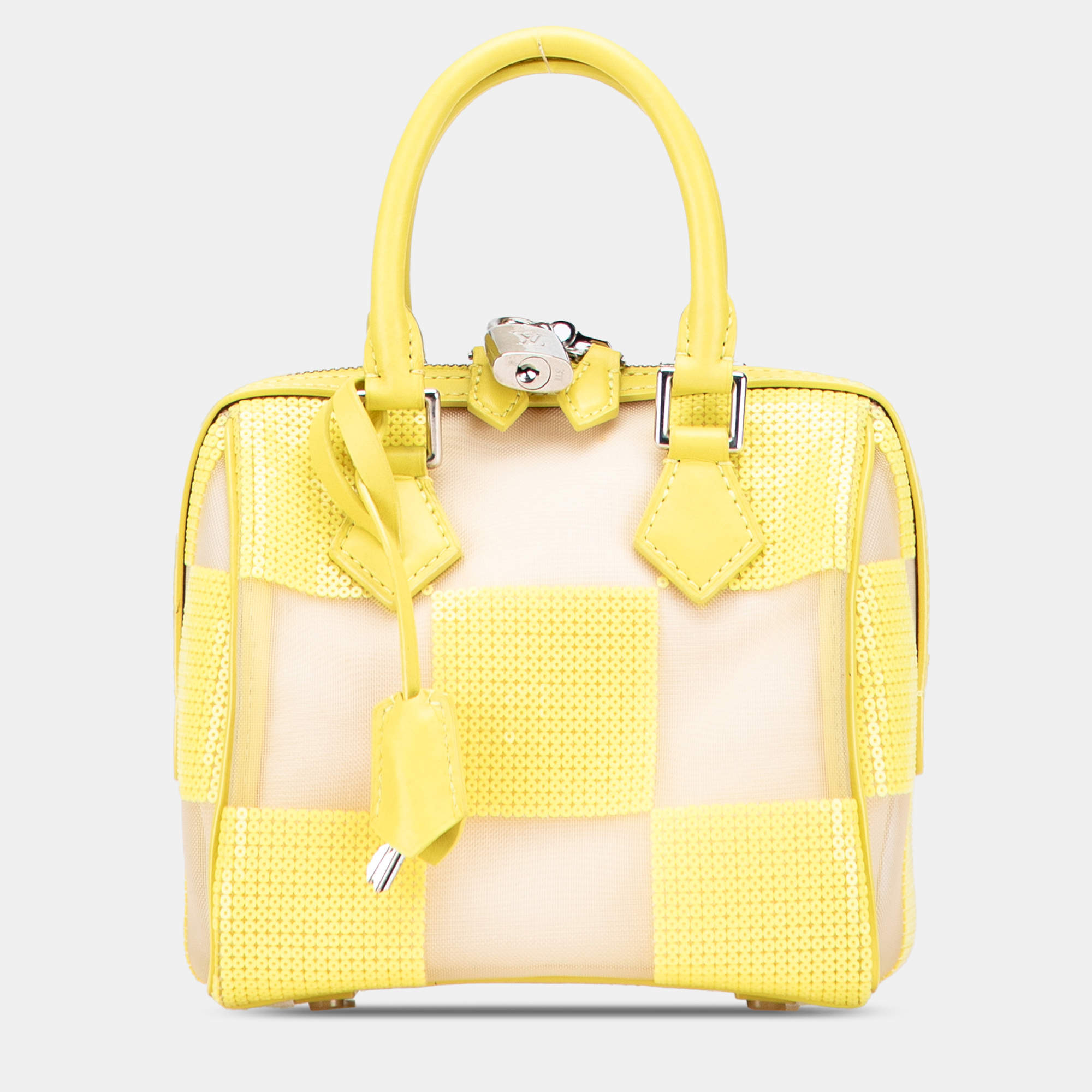 Pre Owned Louis Vuitton Yellow Damier Optic Mesh Sequins Cube Speedy