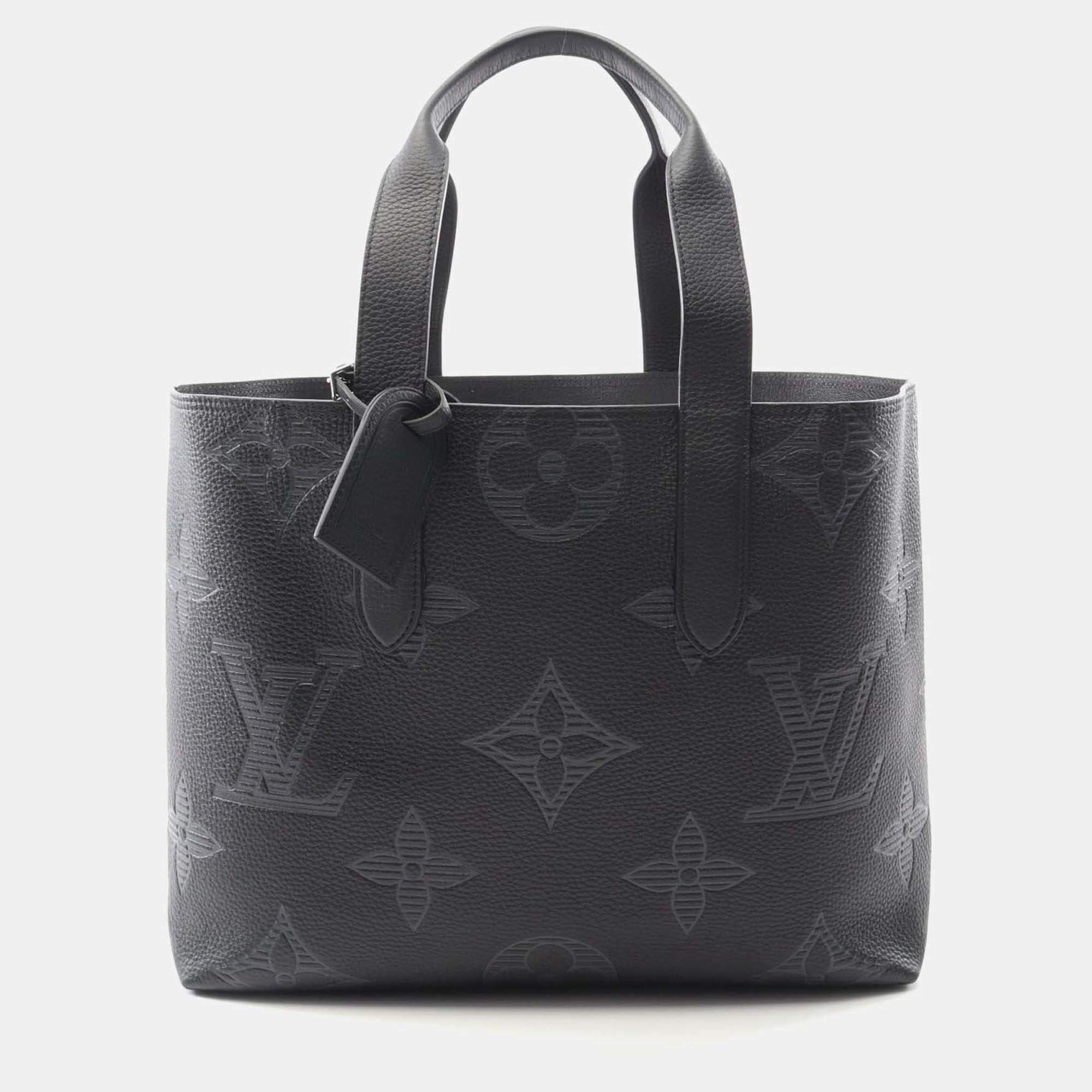Pre Owned Louis Vuitton Cabas Voyage Nv Tote Bag M57290 Leather Monogram Giant Shadow Bk