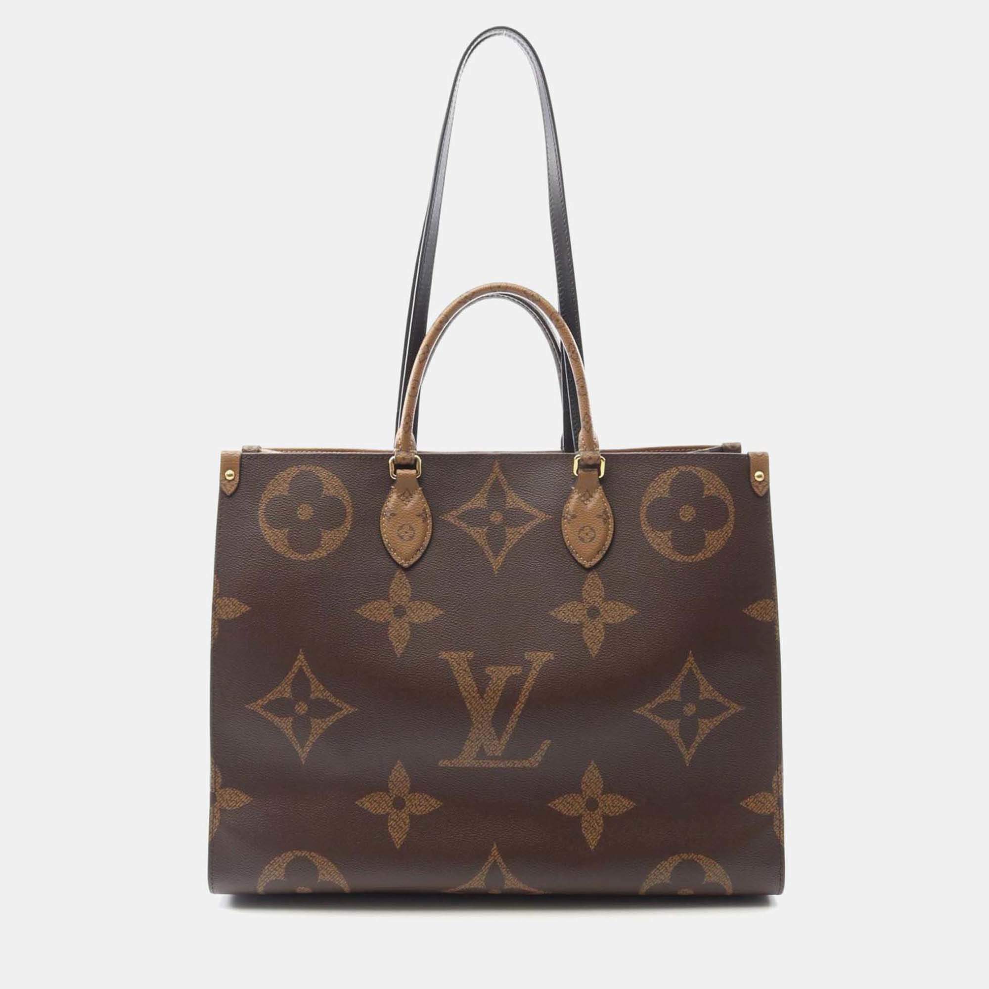 Pre Owned Louis Vuitton Onthego Gm Shoulder Tote Bag M45320 Monogram Giant Reverse Canvas