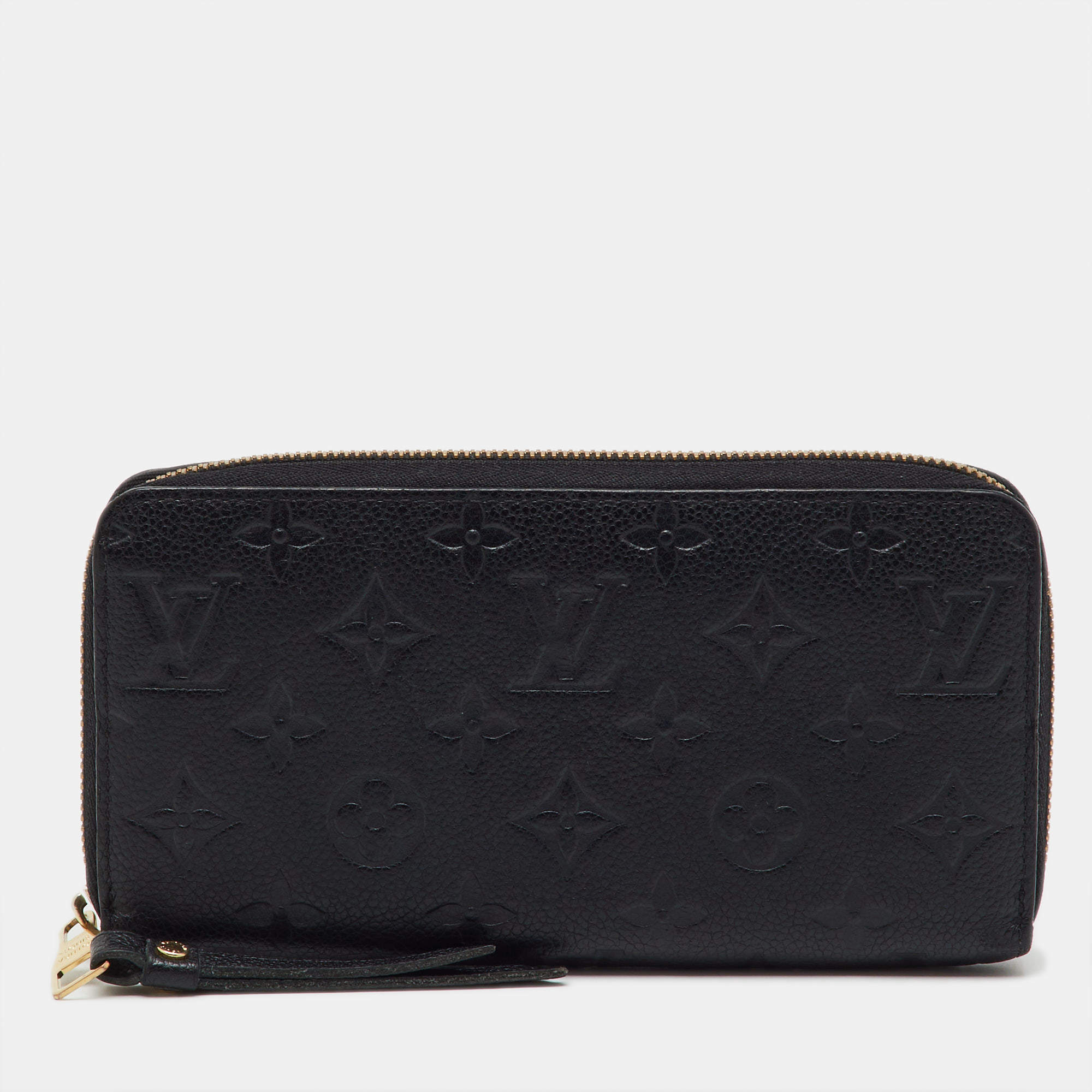 Pre Owned Louis Vuitton Black Monogram Empreinte Leather Zippy Wallet