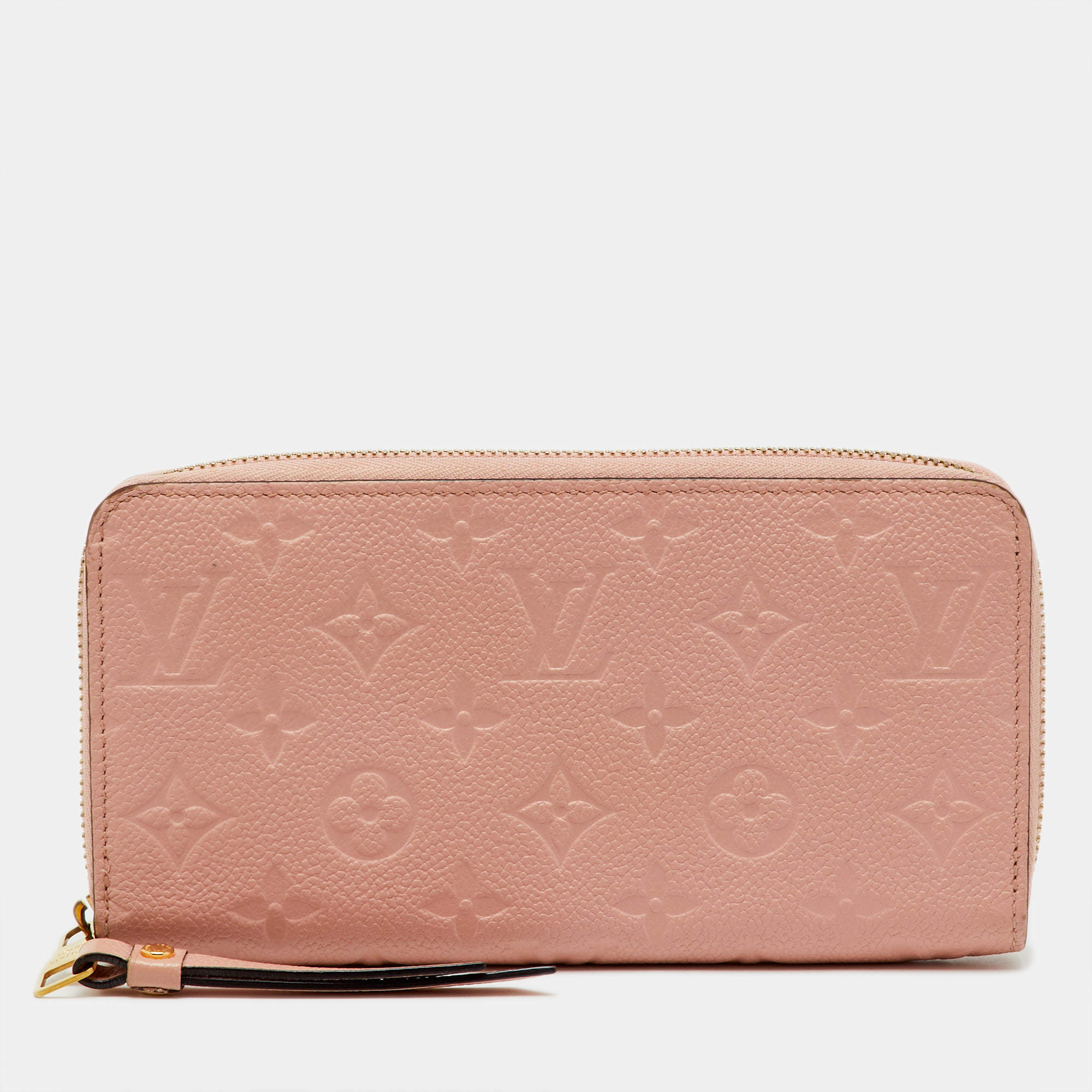 Pre Owned Louis Vuitton Rose Poudre Monogram Empreinte Leather Zippy Wallet