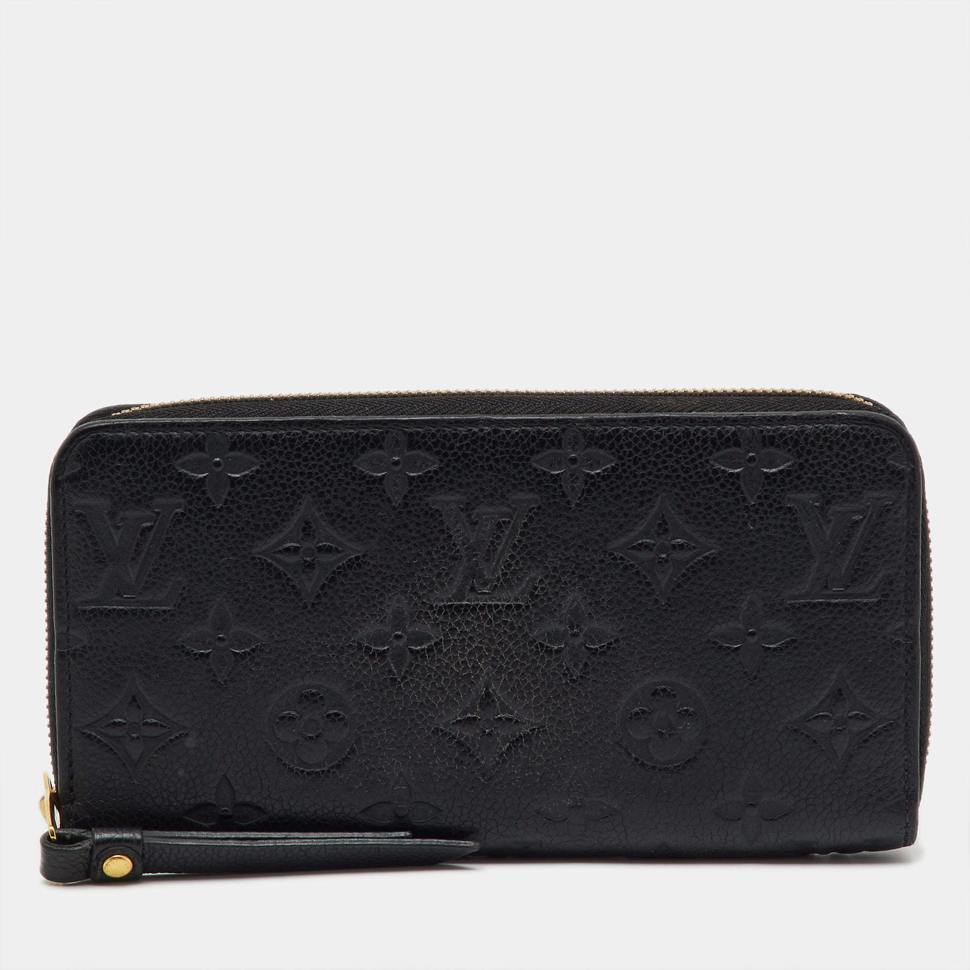 Pre Owned Louis Vuitton Black Monogram Empreinte Leather Zippy Wallet