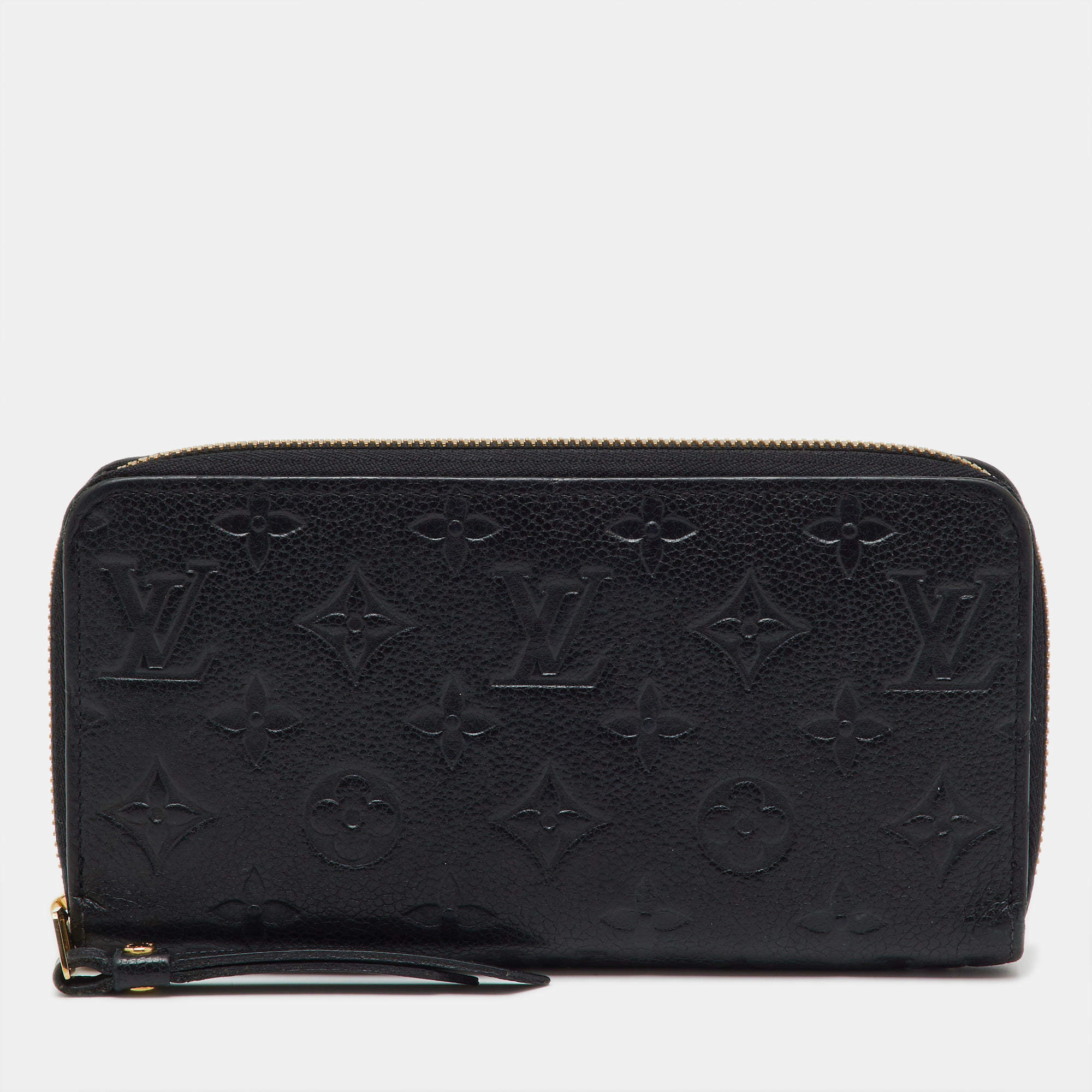 Pre Owned Louis Vuitton Black Monogram Empreinte Leather Zippy Wallet