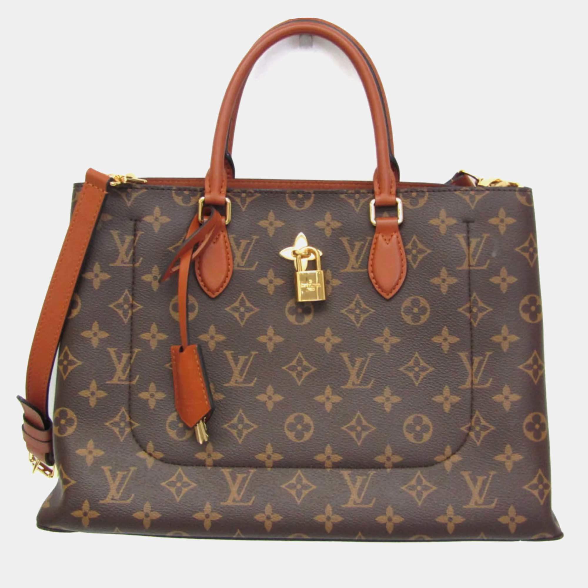 Pre Owned Louis Vuitton Flower Brown Monogram Coated Canvas Leather Shoulder Bag