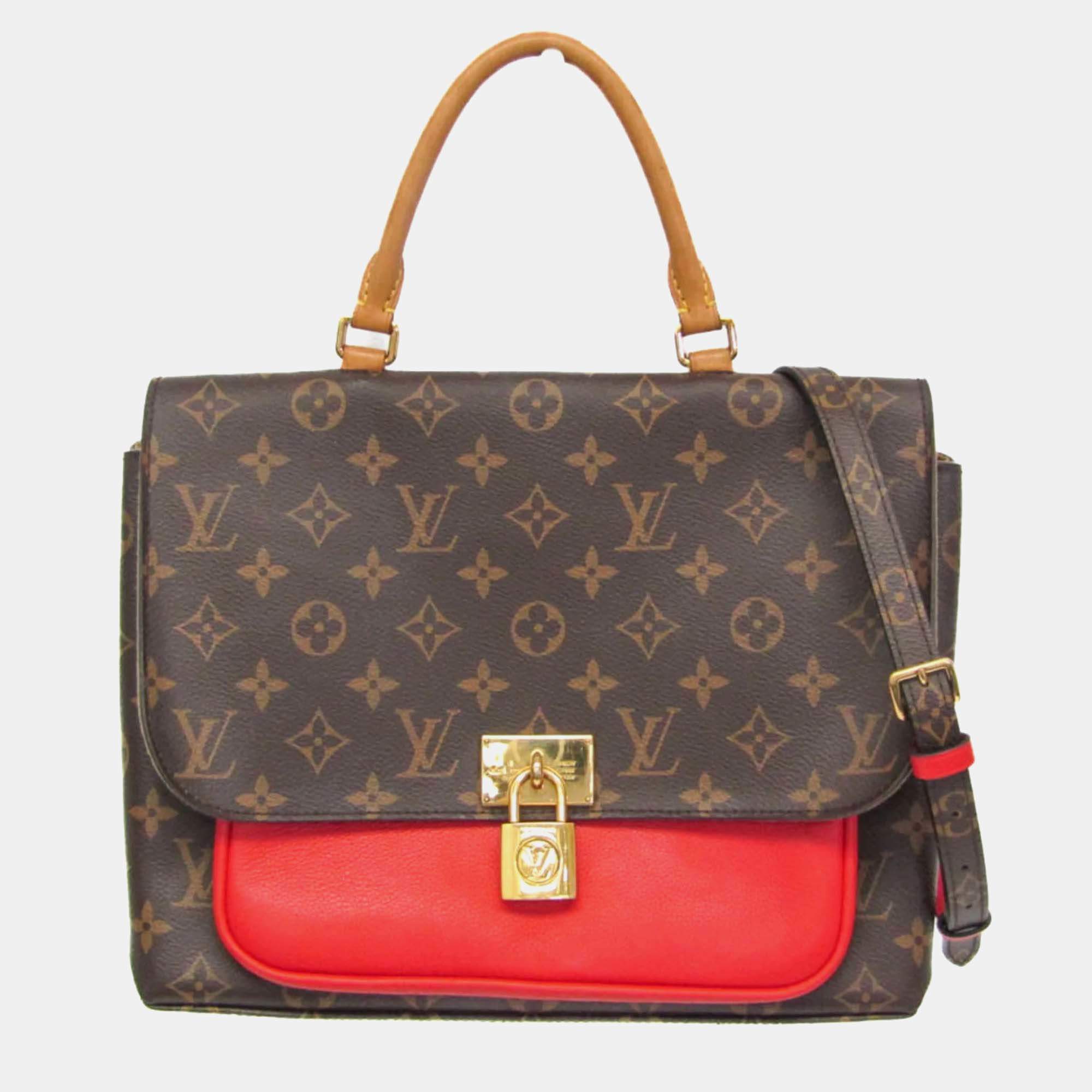 Pre Owned Louis Vuitton Marignan Coquelicot Brown Monogram Coated Canvas Leather Shoulder Bag