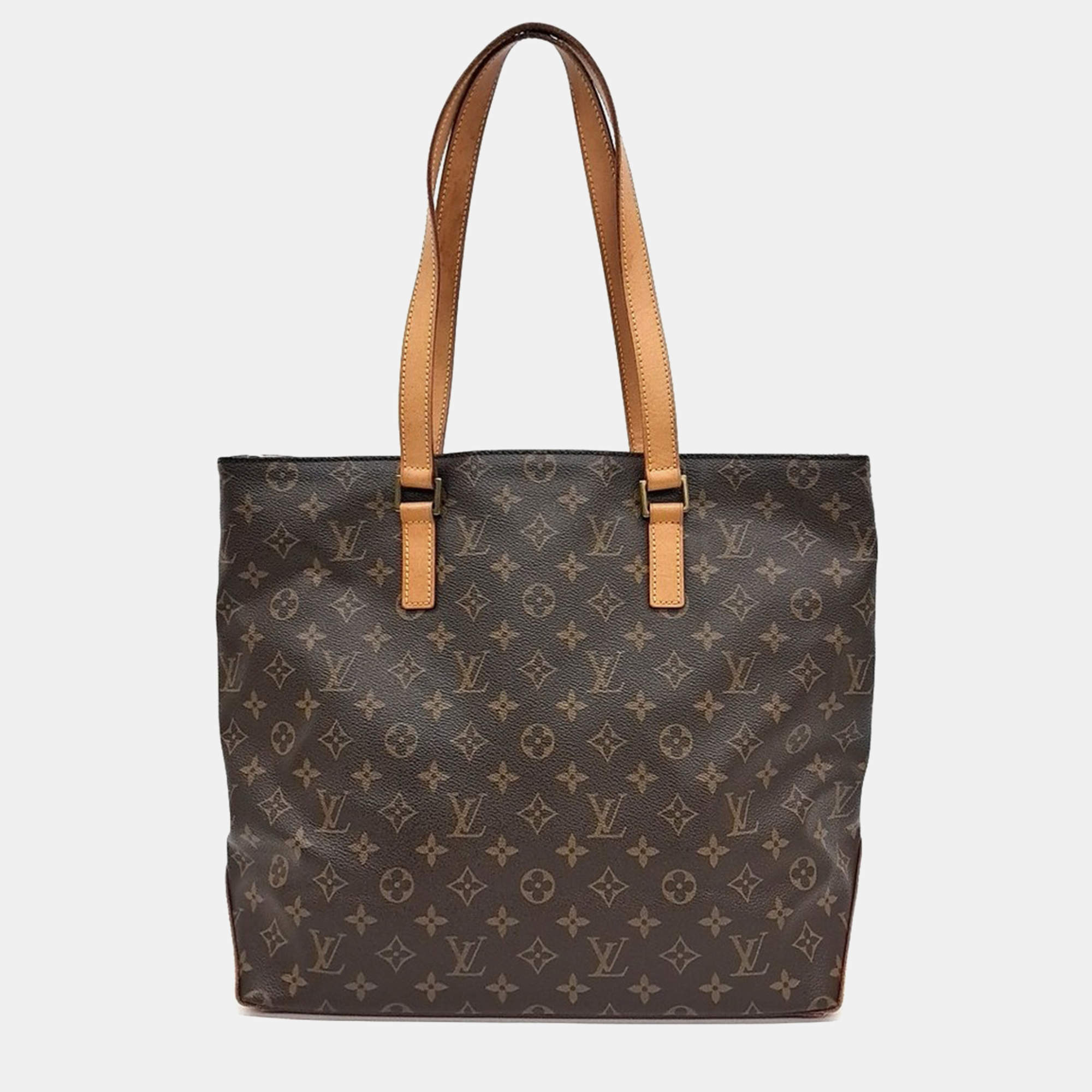 Pre Owned Louis Vuitton Brown Coated Canvas and Leather Monogram Cabas Mezzo