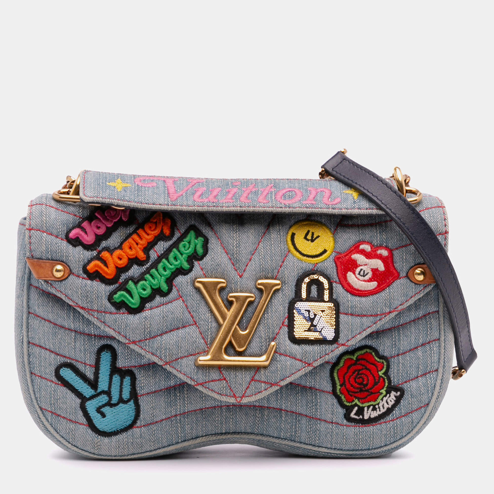 Pre Owned Louis Vuitton Blue Limited Edition Denim Patches New Wave Chain MM