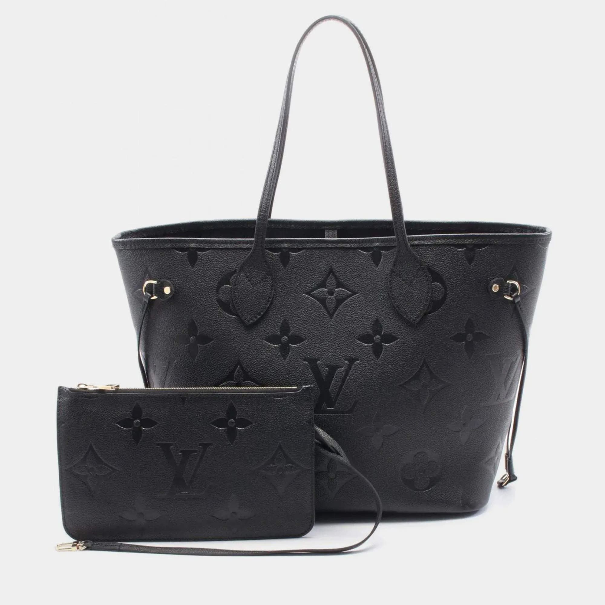 Pre Owned Louis Vuitton Neverfull MM Black Monogram Empreinte Leather Tote Bag