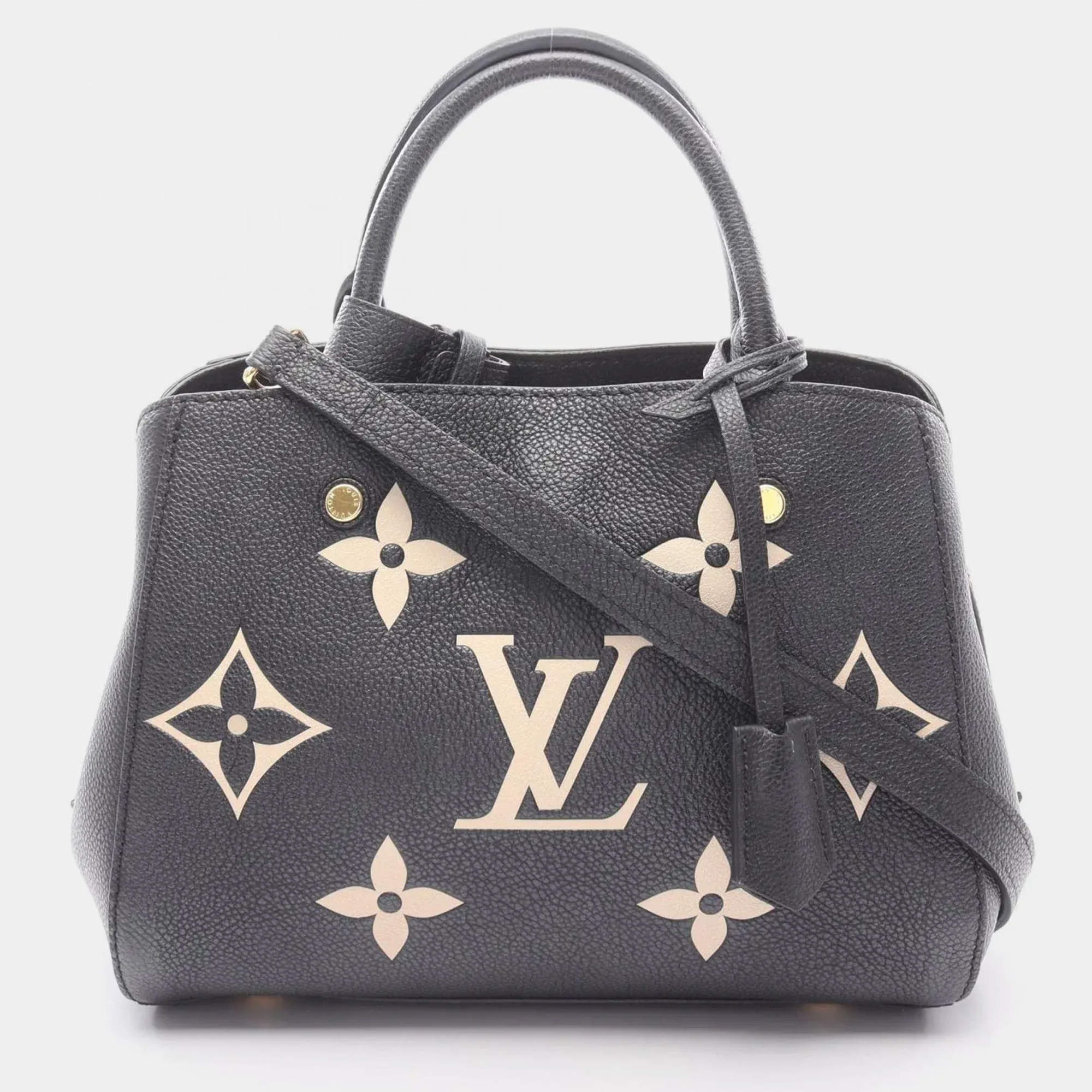 Pre Owned Louis Vuitton Montaigne BB Black Beige Monogram Empreinte Leather Handbag