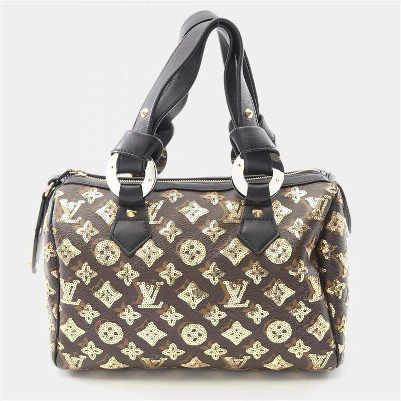 Pre Owned Louis Vuitton Speedy 30 Monogram Eclipse Brown Coated Canvas Leather Handbag