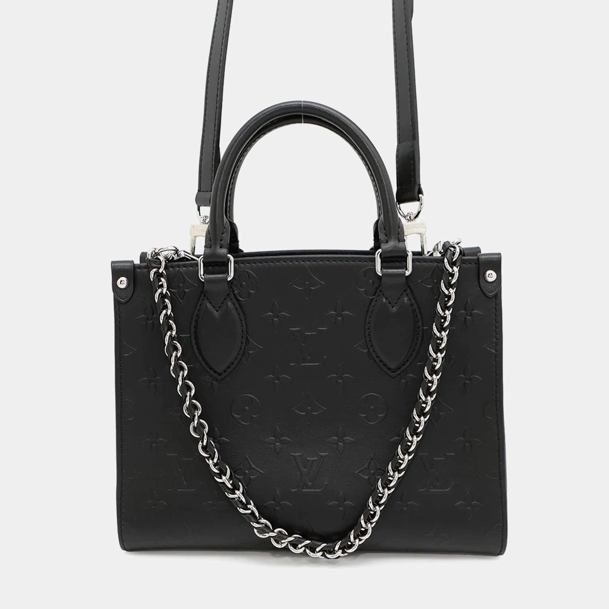 Pre Owned Louis Vuitton Onthego PM Noir Monogram Calf Leather Tote Bag
