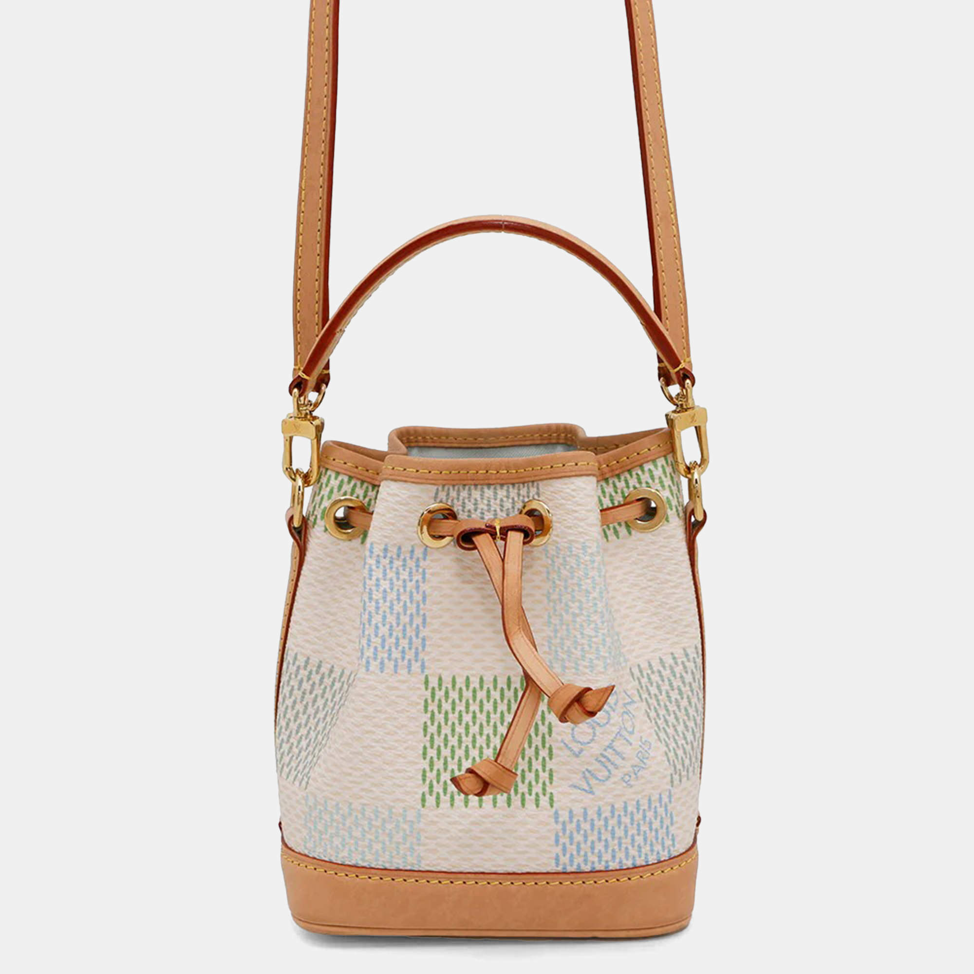 Pre Owned Louis Vuitton Nano Noe Pistachio Green Damier Licious Handbag