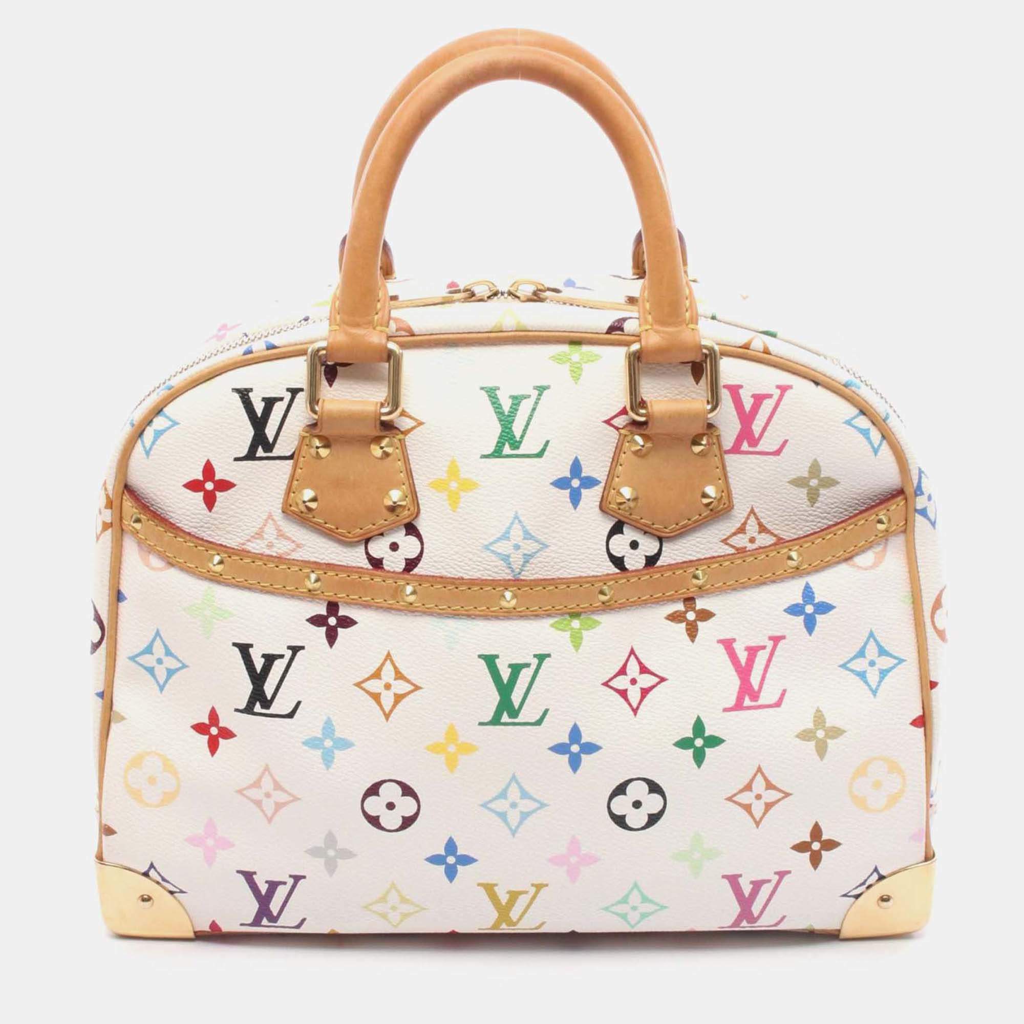 Pre Owned Louis Vuitton Trouville Handbag Monogram Multicolor Canvas Leather Blanc