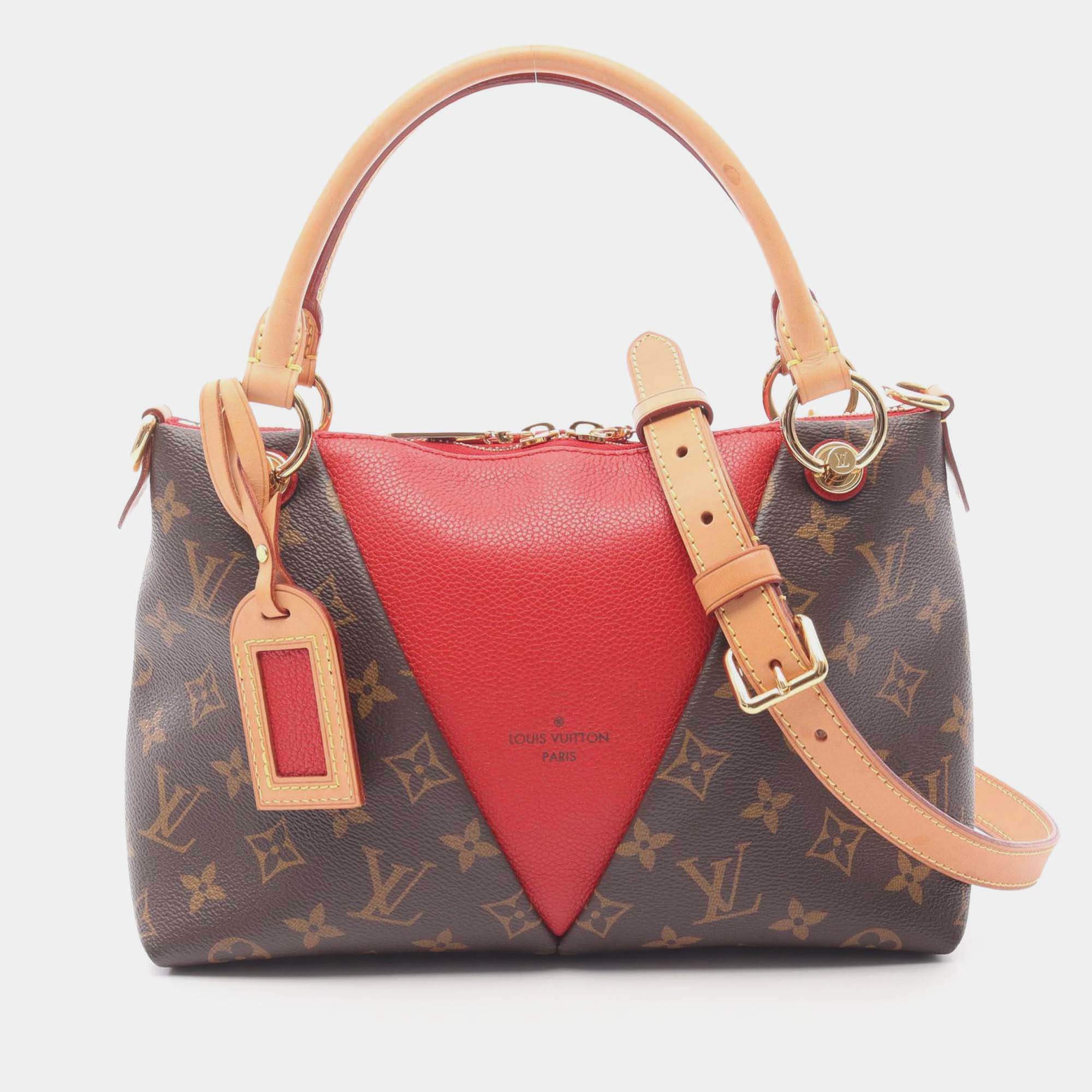 Pre Owned Louis Vuitton Brown/Red Monogram V Tote BB