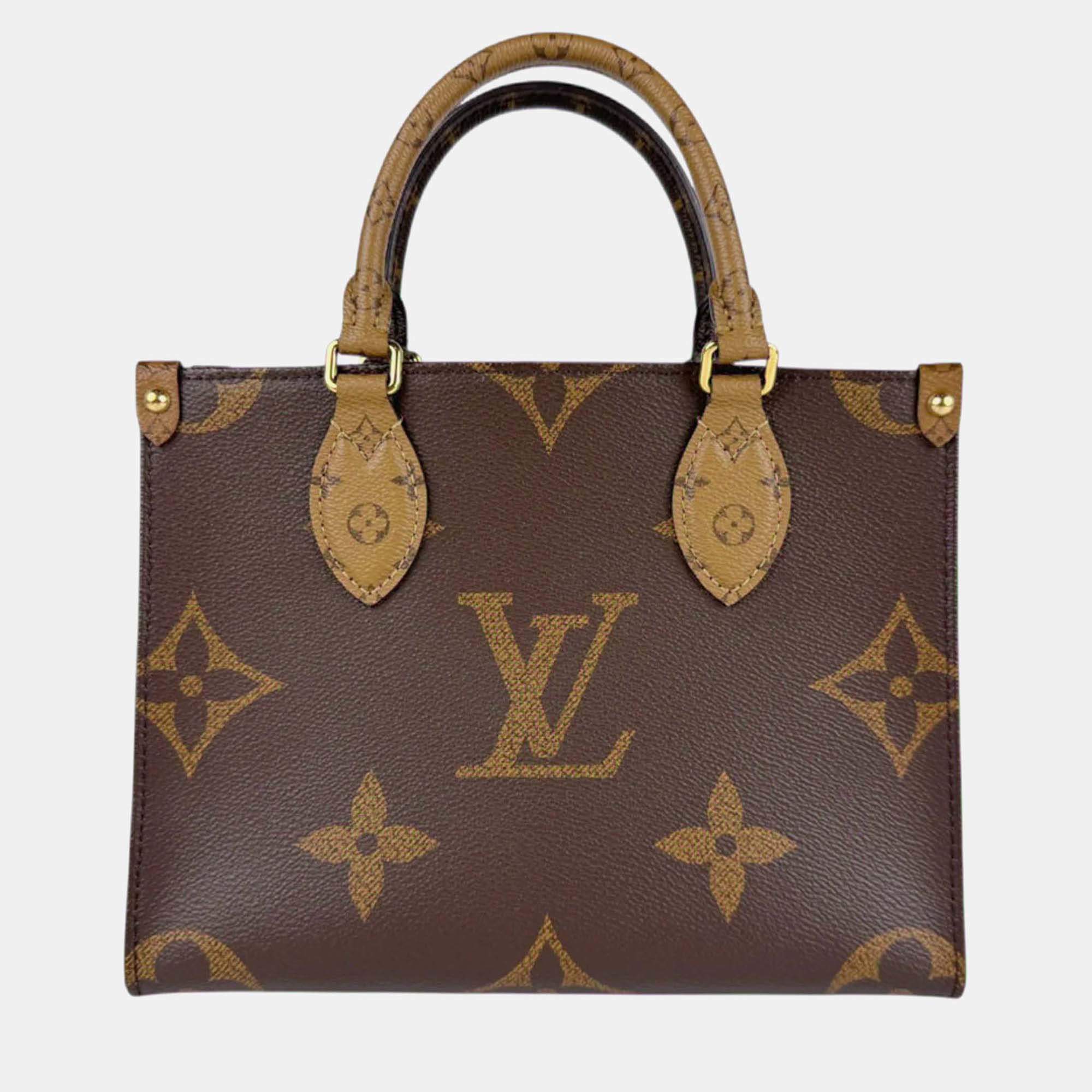 Pre Owned Louis Vuitton On The Go PM Monogram Reverse Canvas and Leather Shoulder Bag