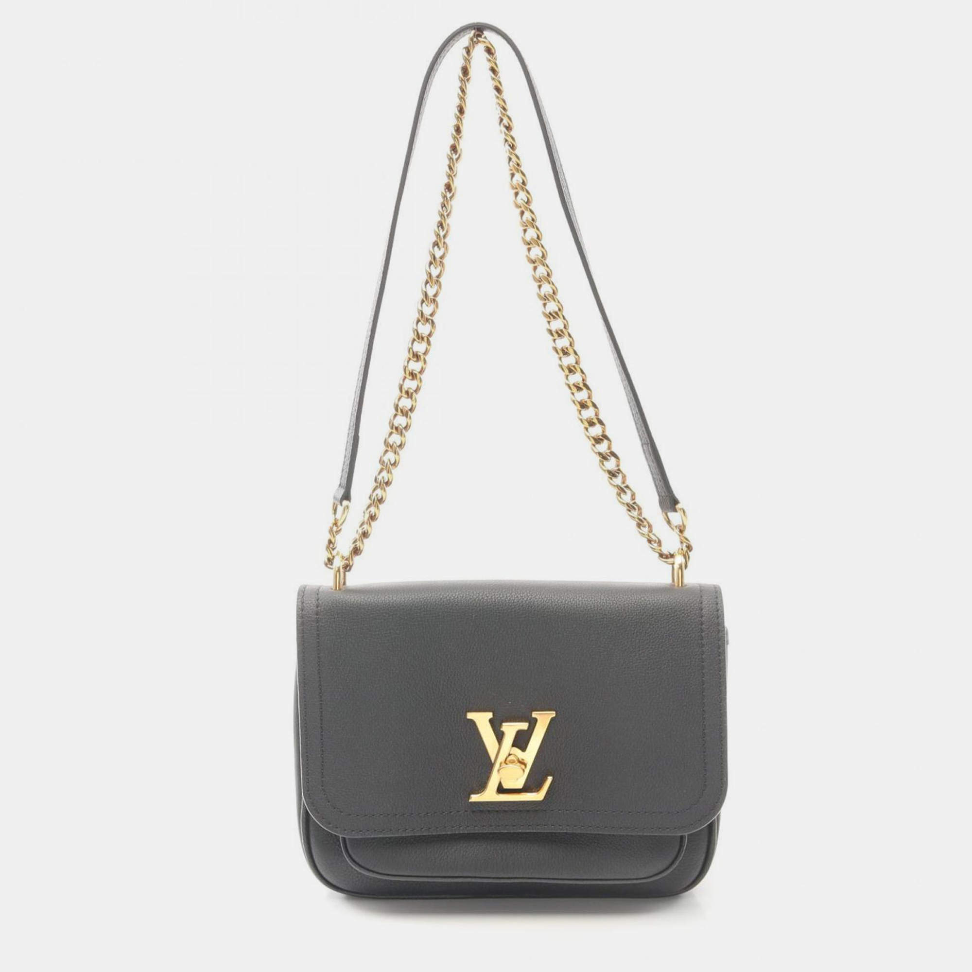 Pre Owned Louis Vuitton Lockme Black Leather Chain Shoulder Bag