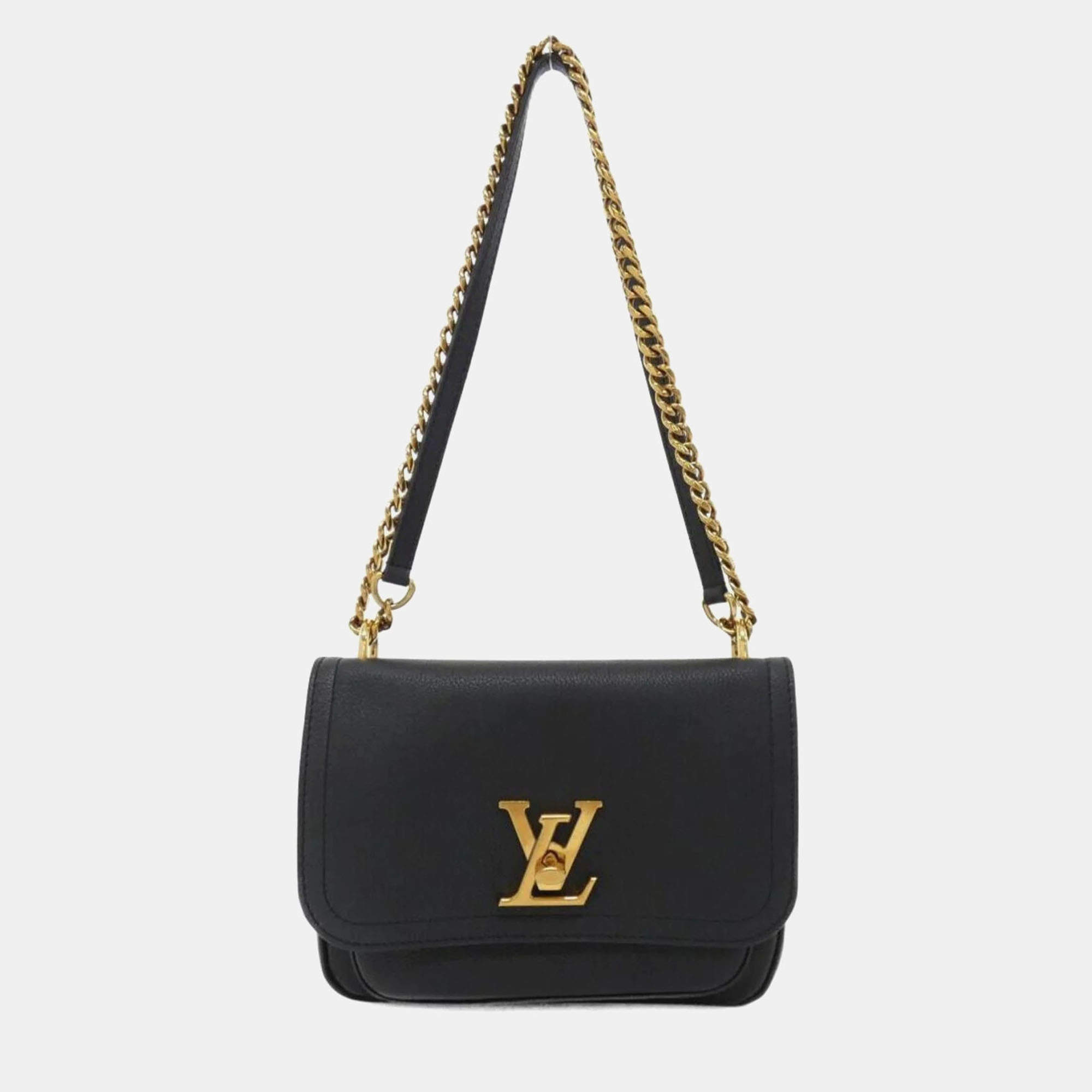 Pre Owned Louis Vuitton Lockme Chain Black Calf Leather Shoulder Bag