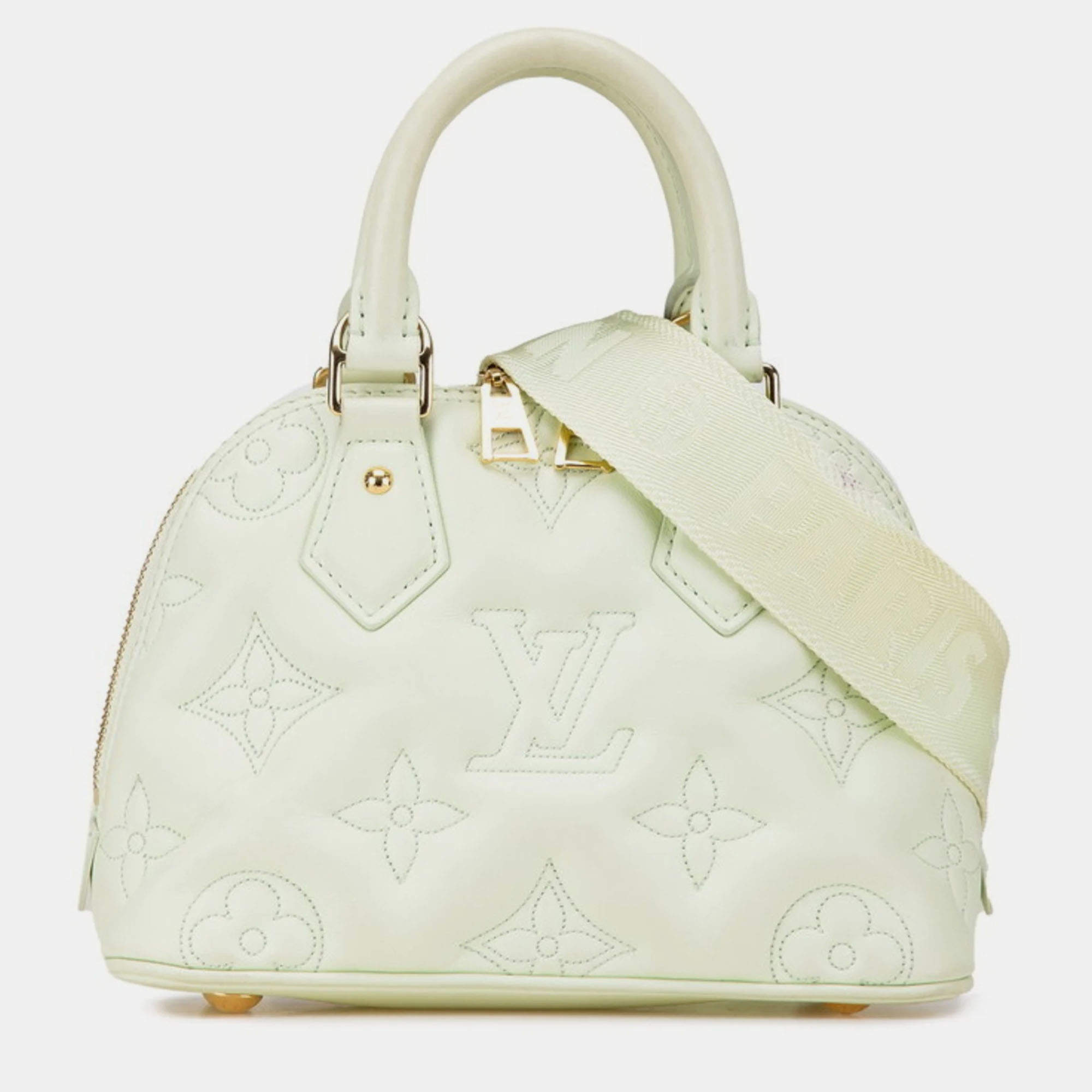Pre Owned Louis Vuitton Alma Soft BB Light Green Monogram Mahina Leather Shoulder Bag