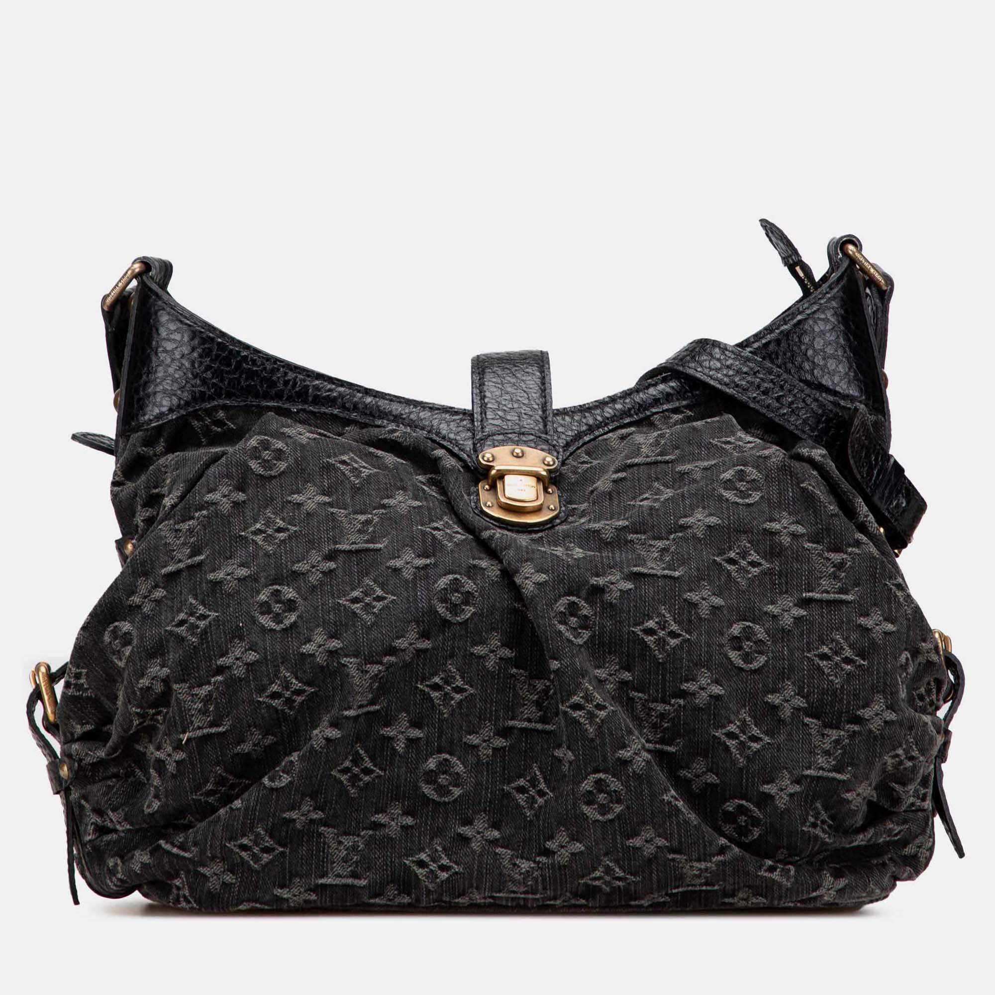 Pre Owned Louis Vuitton Black Monogram Denim Mahina XS