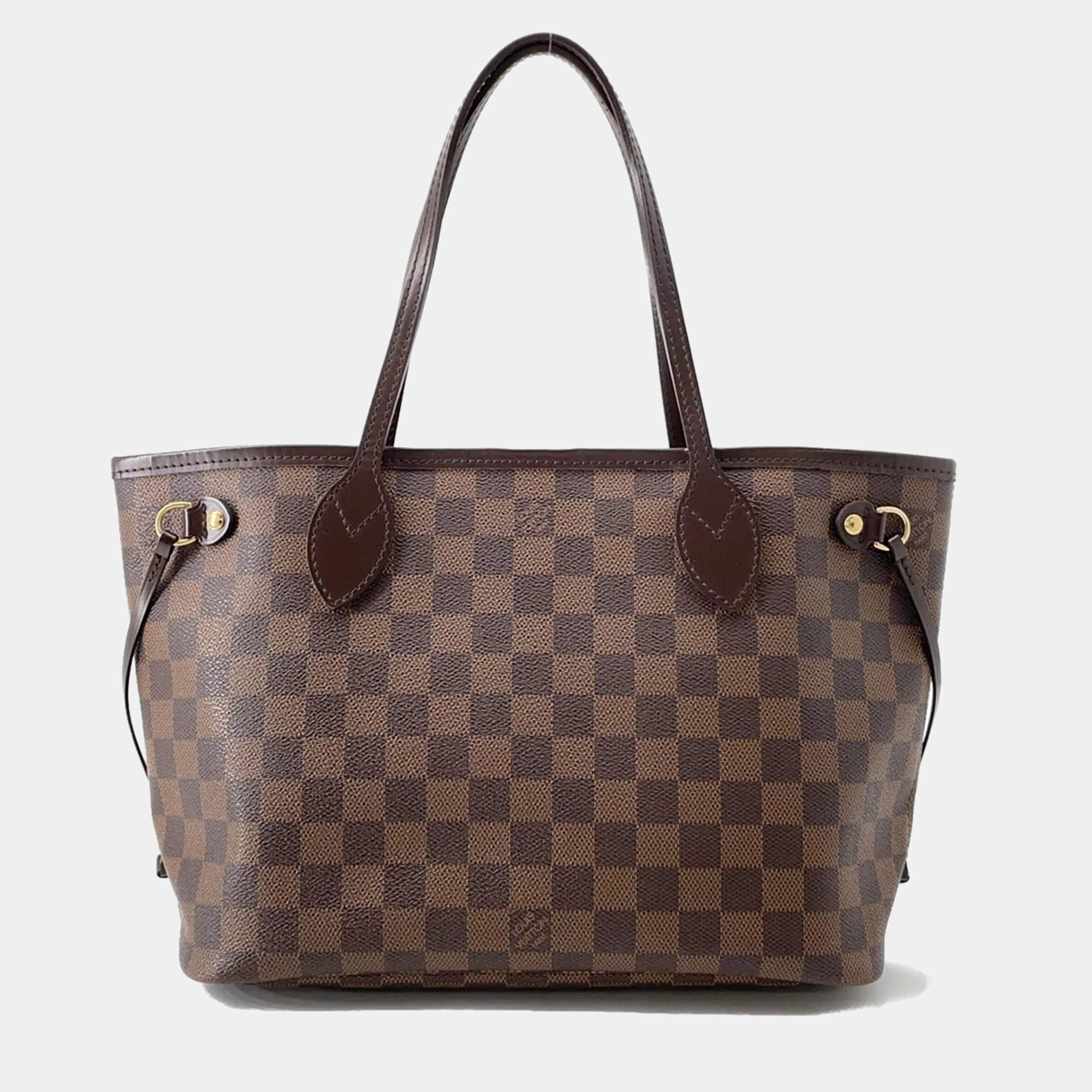 Pre Owned Louis Vuitton Neverfull Brown Damier Ebene Canvas Size PM