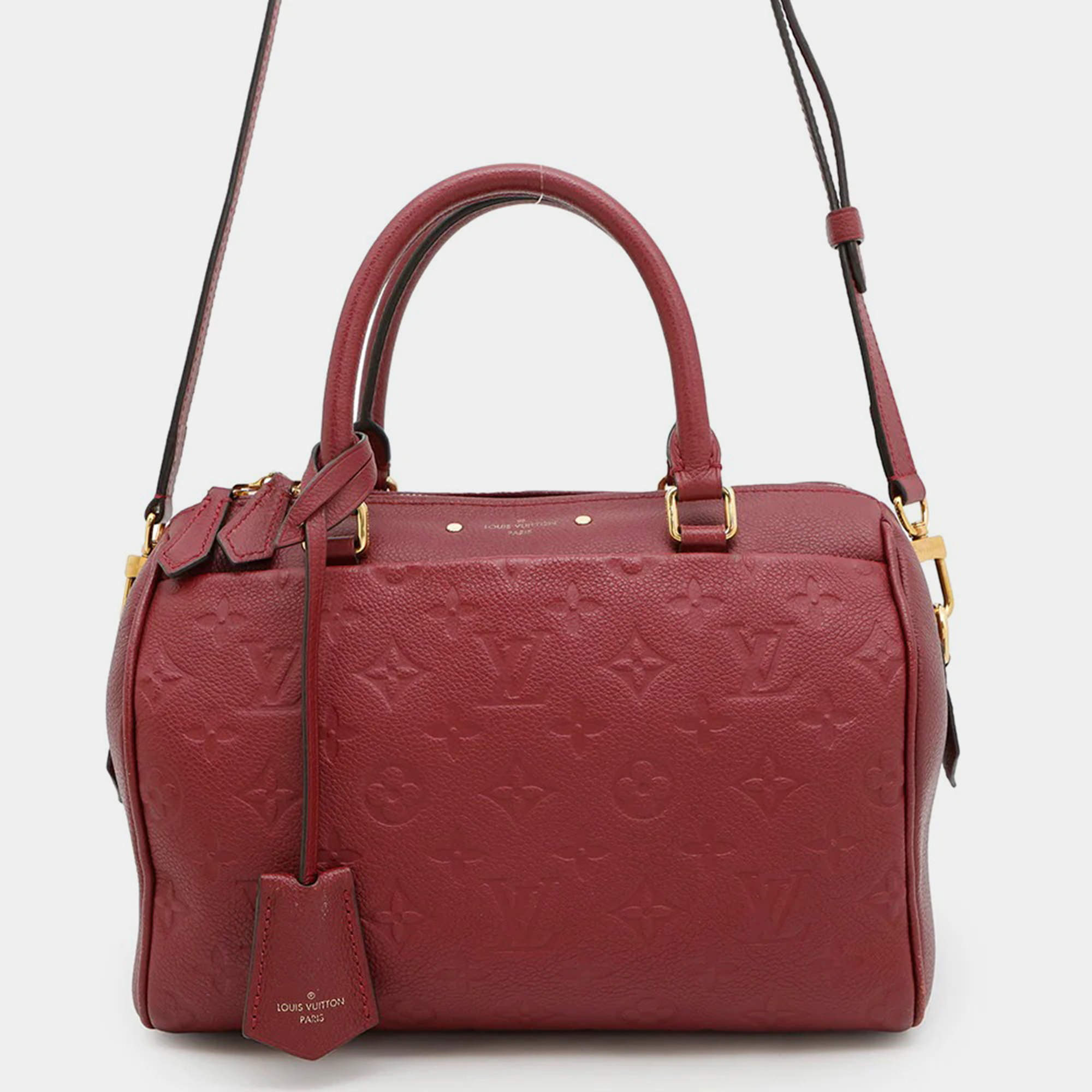 Pre Owned Louis Vuitton Speedy Bandouliere Scarlet Monogram Empreinte Leather Size 25