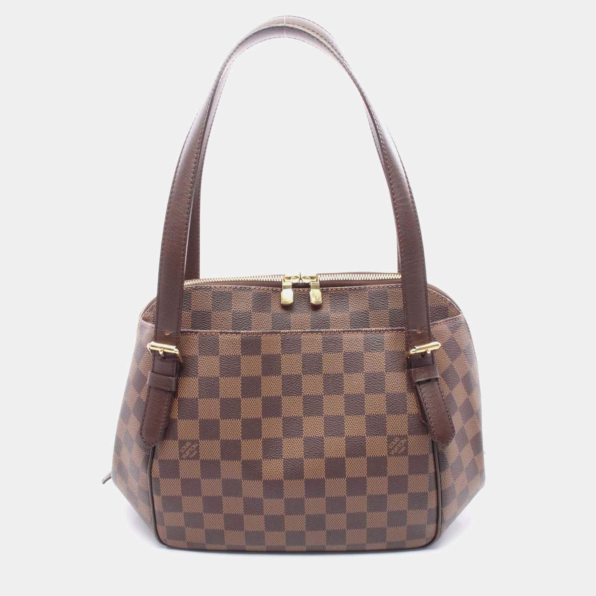 Pre Owned Louis Vuitton Belem Mm Shoulder Bag Damier Canvas Leather Ebene