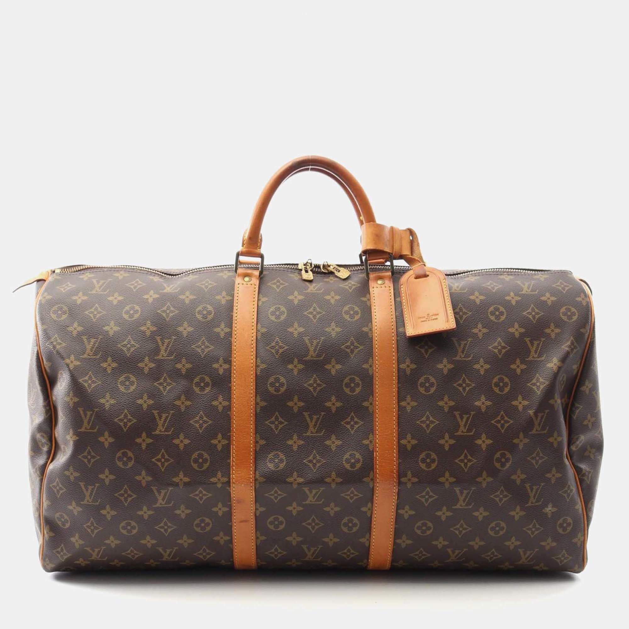 Pre Owned Louis Vuitton Keepall60 Travel Bag Monogram Canvas Leather Brown