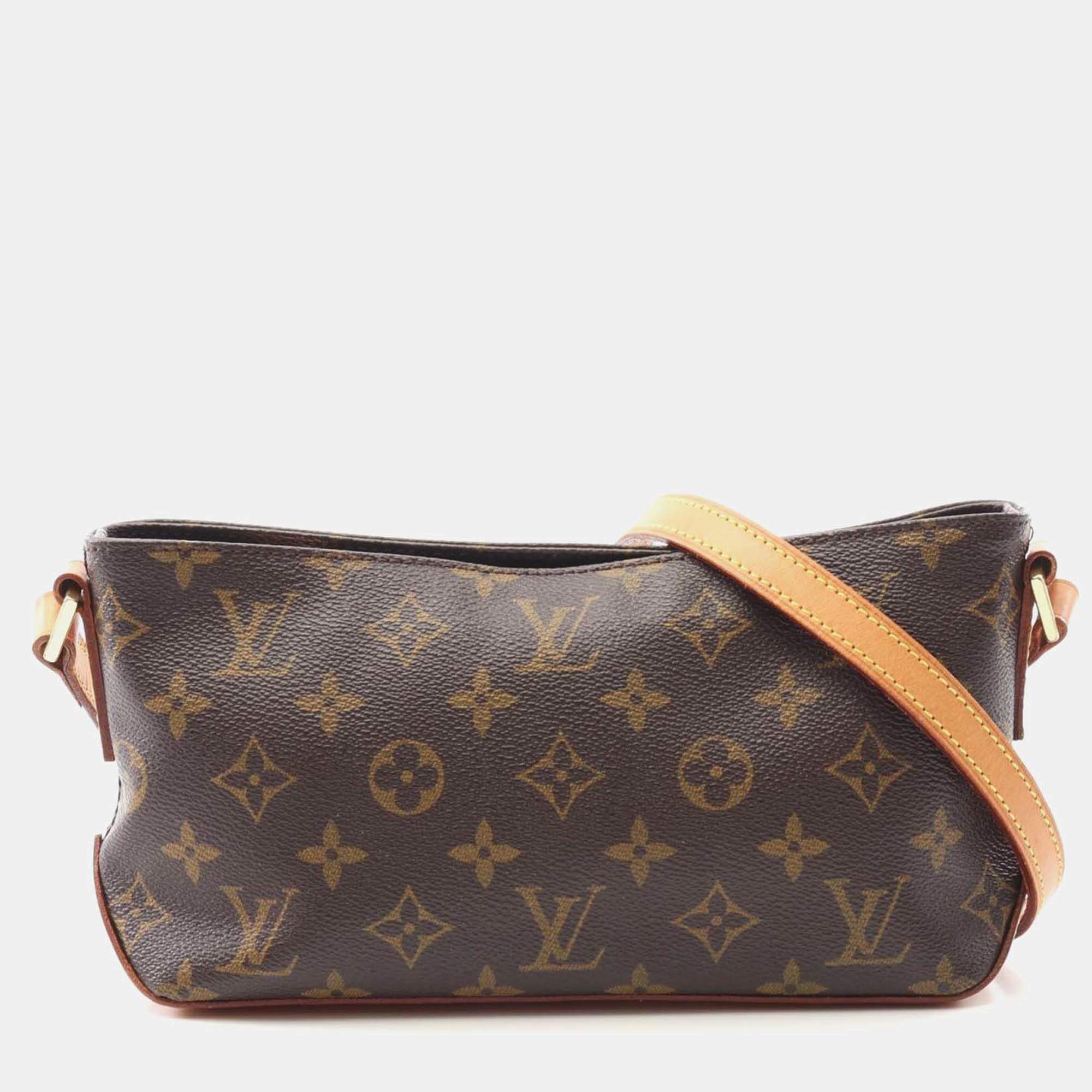 Pre Owned Louis Vuitton Trotteur Shoulder Bag Monogram Canvas Leather Brown