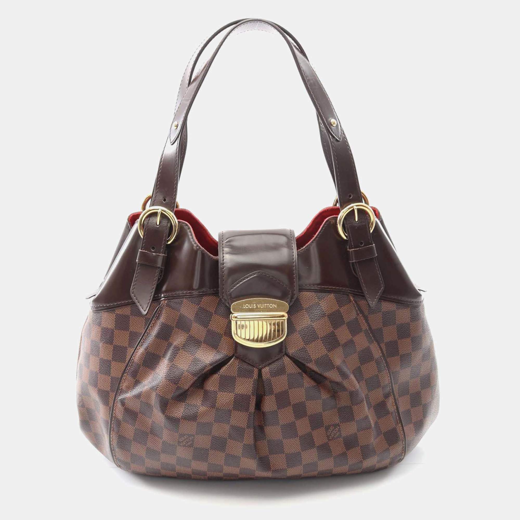 Pre Owned Louis Vuitton Sistina Gm Handbag Damier Canvas Leather Ebene