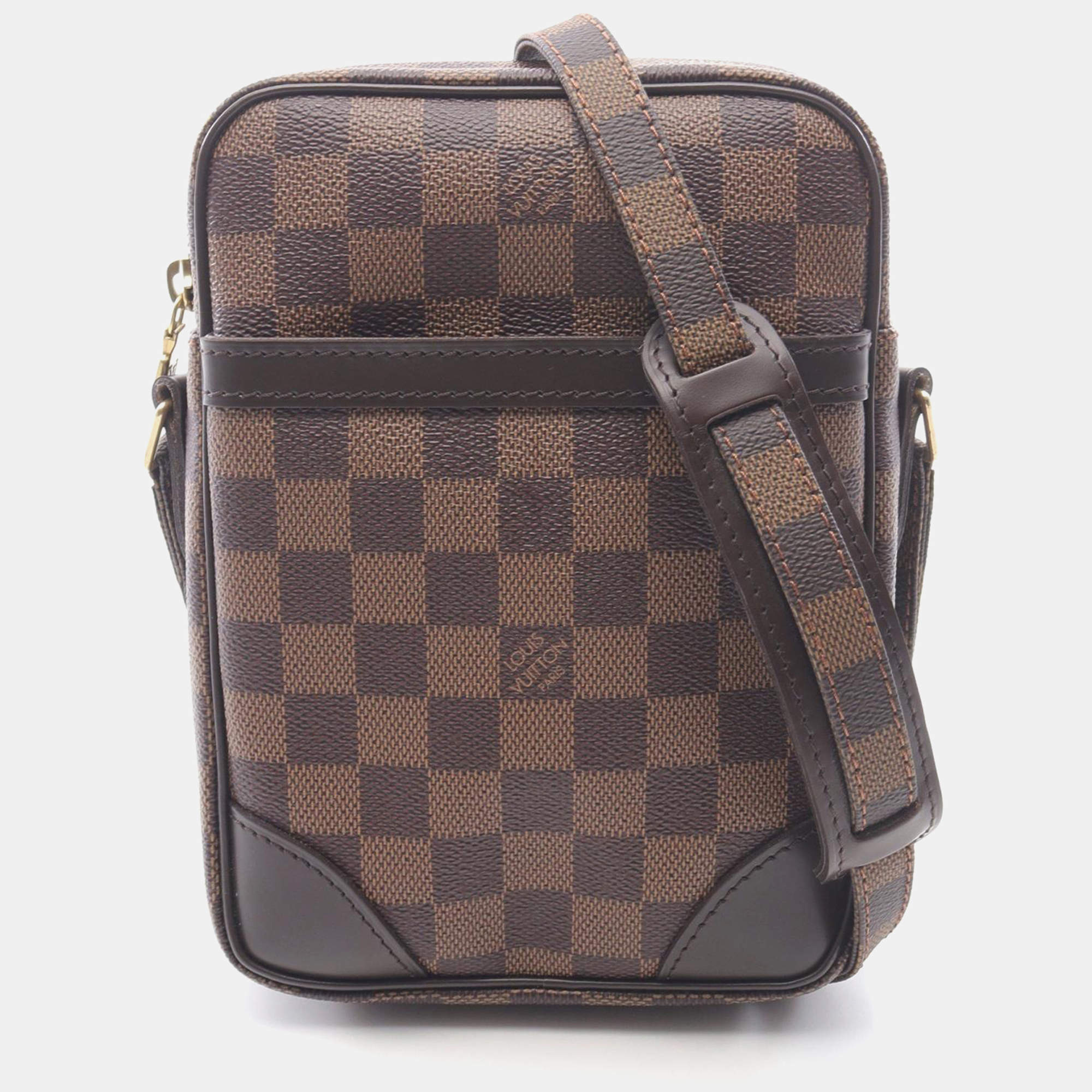 Pre Owned Louis Vuitton Danube Shoulder Bag Damier Canvas Leather Ebene