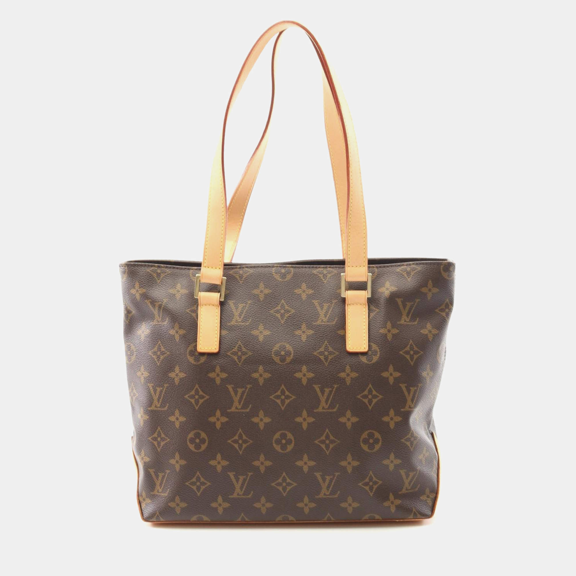 Pre Owned Louis Vuitton Cabas Piano Shoulder Bag Monogram Canvas Leather Brown