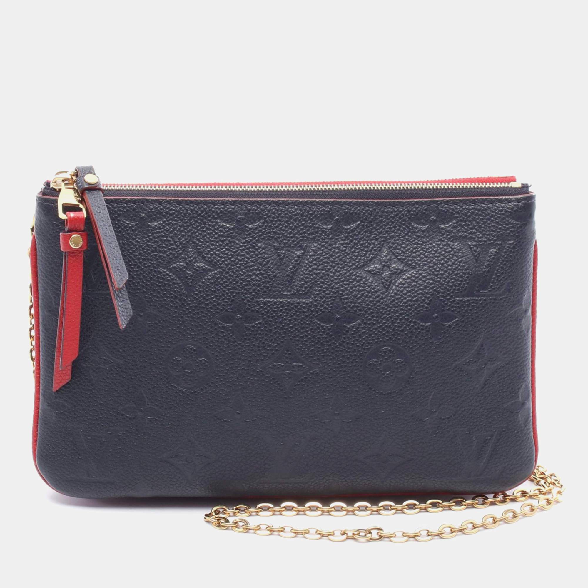 Pre Owned Louis Vuitton Pochette Double Zip Blue/Red Monogram Empreinte Leather Chain Shoulder Bag