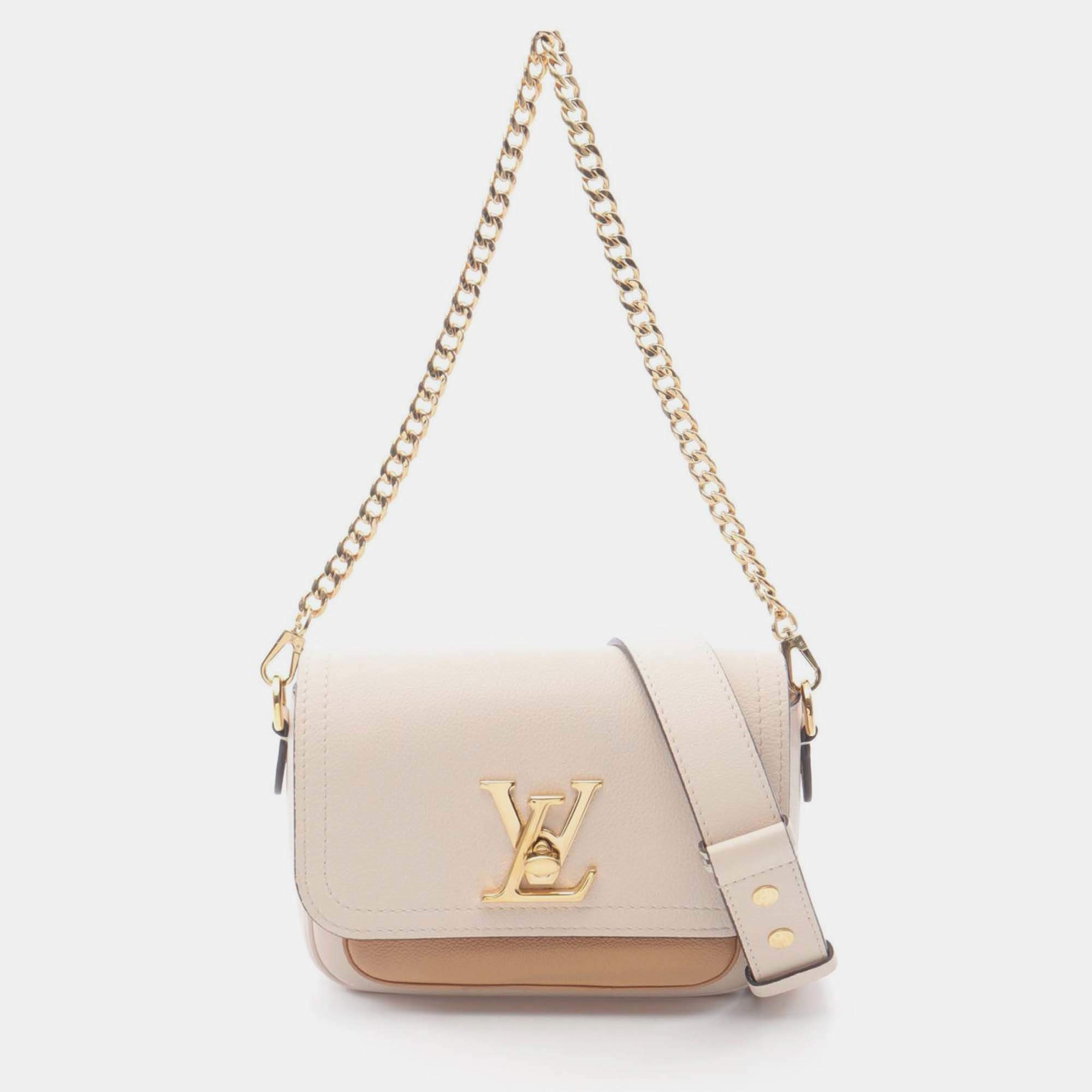 Pre Owned Louis Vuitton Lockme Tender Beige Leather Shoulder Bag