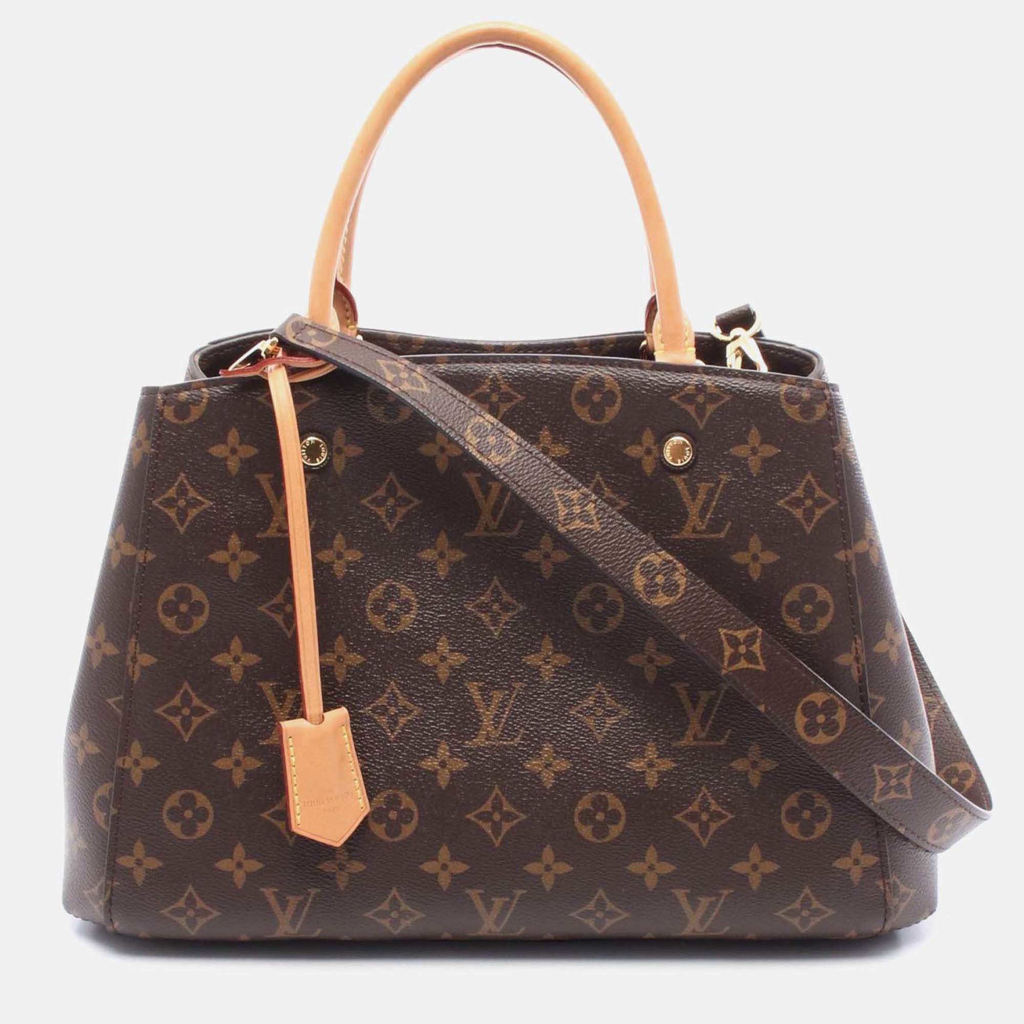 Pre Owned Louis Vuitton Montaigne MM Brown Monogram Canvas Leather Shoulder Bag