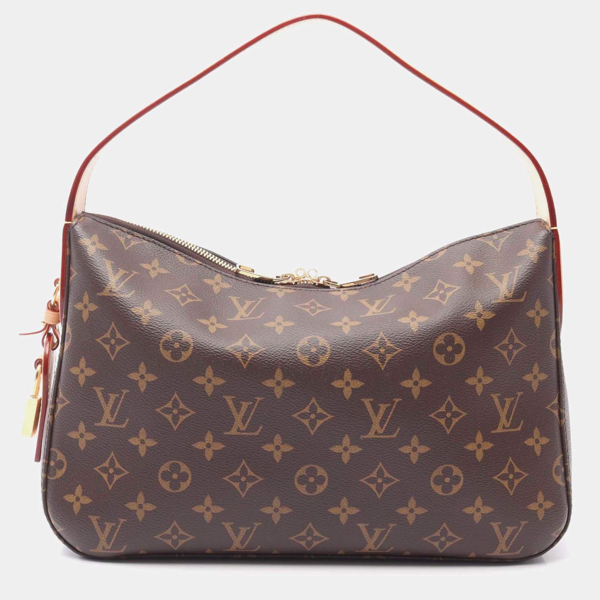 Pre Owned Louis Vuitton Slouchy PM Brown Monogram Canvas Leather Shoulder Bag