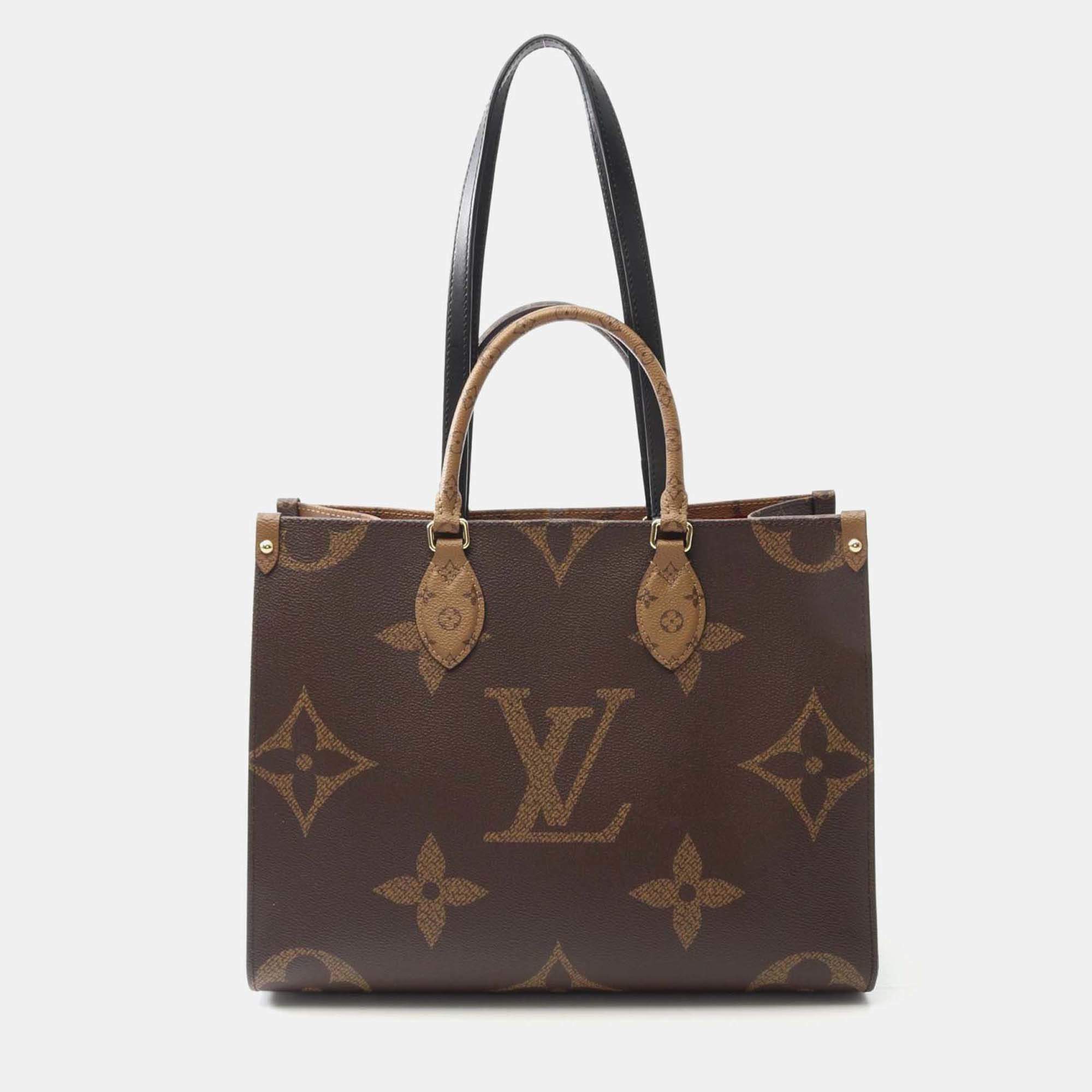Pre Owned Louis Vuitton OnTheGo MM Brown Monogram Giant Reverse Shoulder Tote Bag