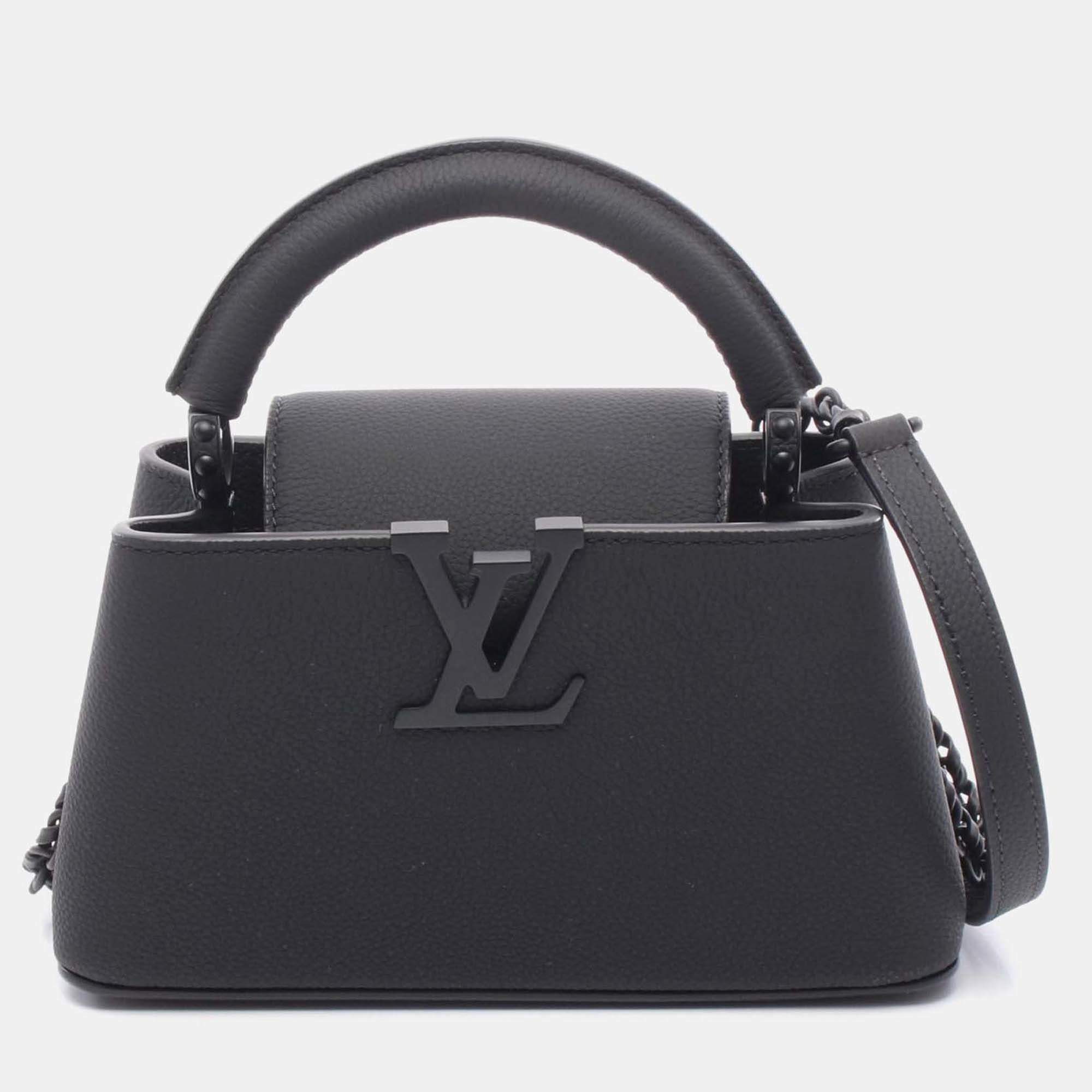 Pre Owned Louis Vuitton Capucines Ew Mini Shoulder Handbag Leather Black