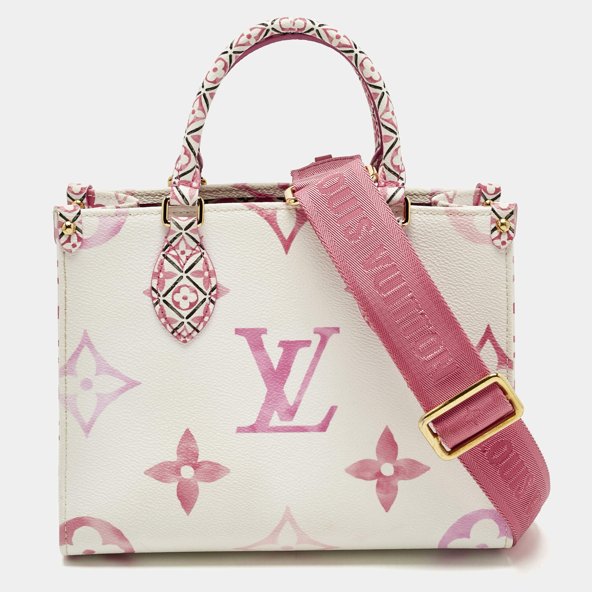 Pre Owned Louis Vuitton Pink Monogram Giant By The Pool 2.0 Onthego PM Tote