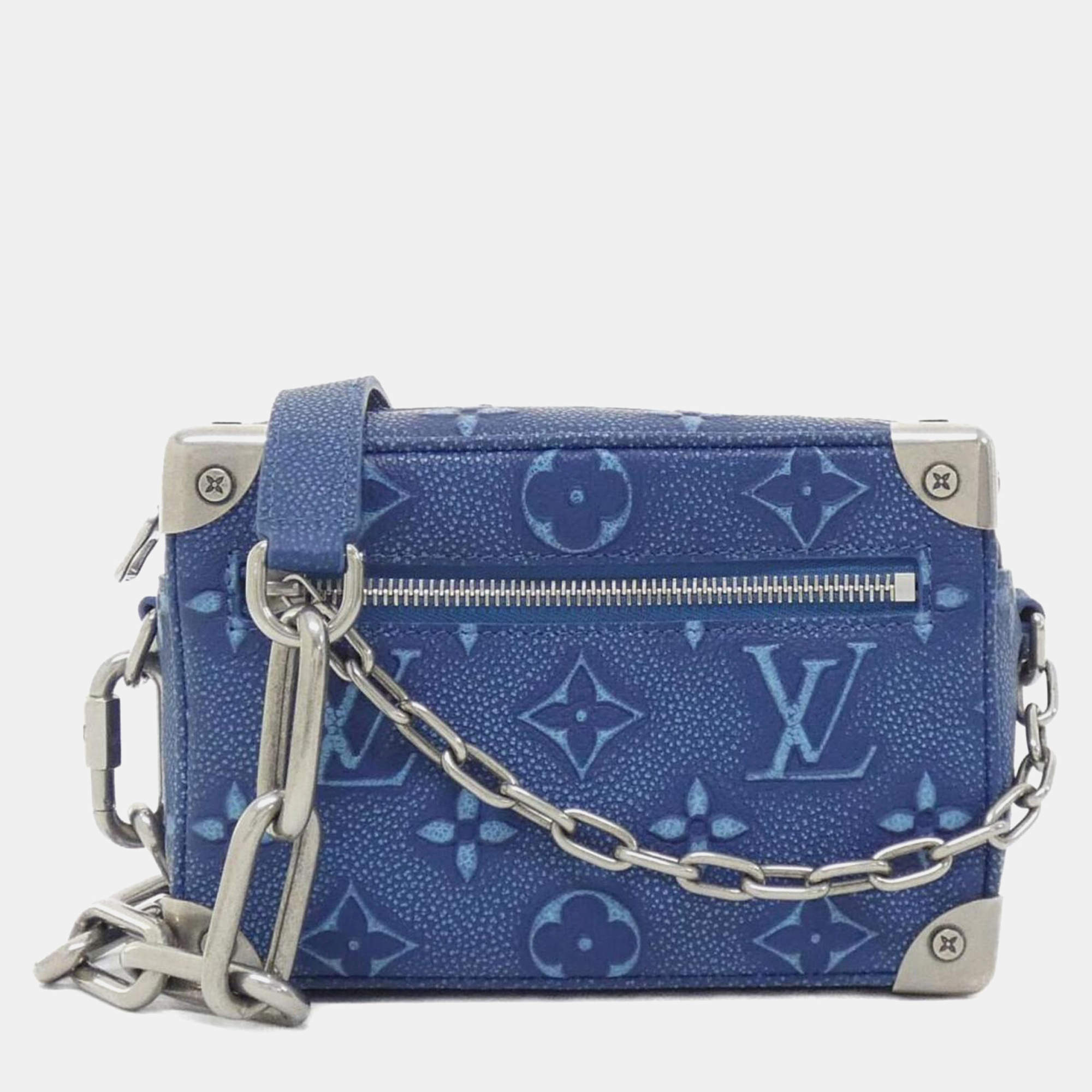 Pre Owned Louis Vuitton Mini Soft Trunk Blue Leather Shoulder Bag