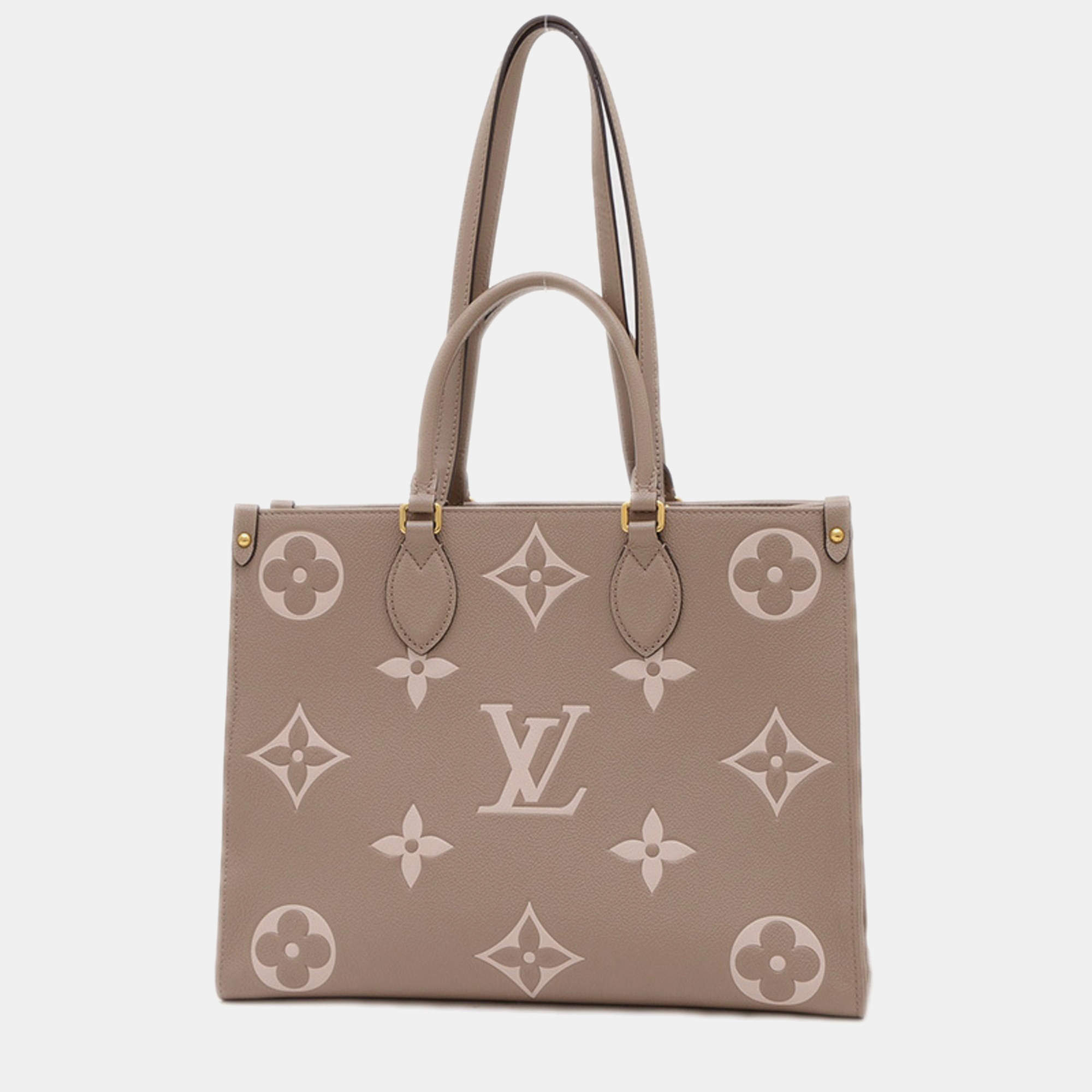 Pre Owned Louis Vuitton On the Go MM Tourterelle Creme Monogram Empreinte Leather Tote Bag