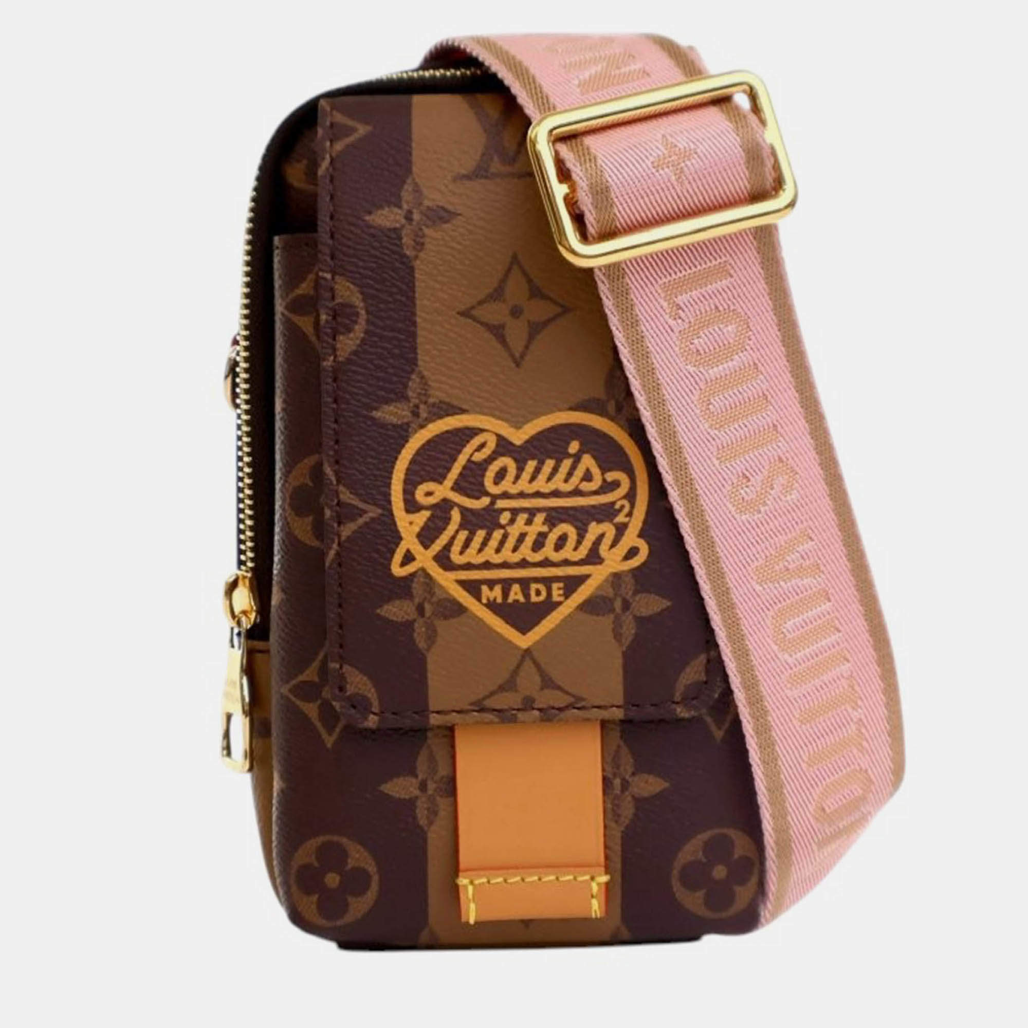 Pre Owned Louis Vuitton Brown Nigo Monogram Reverse Double Phone Pouch