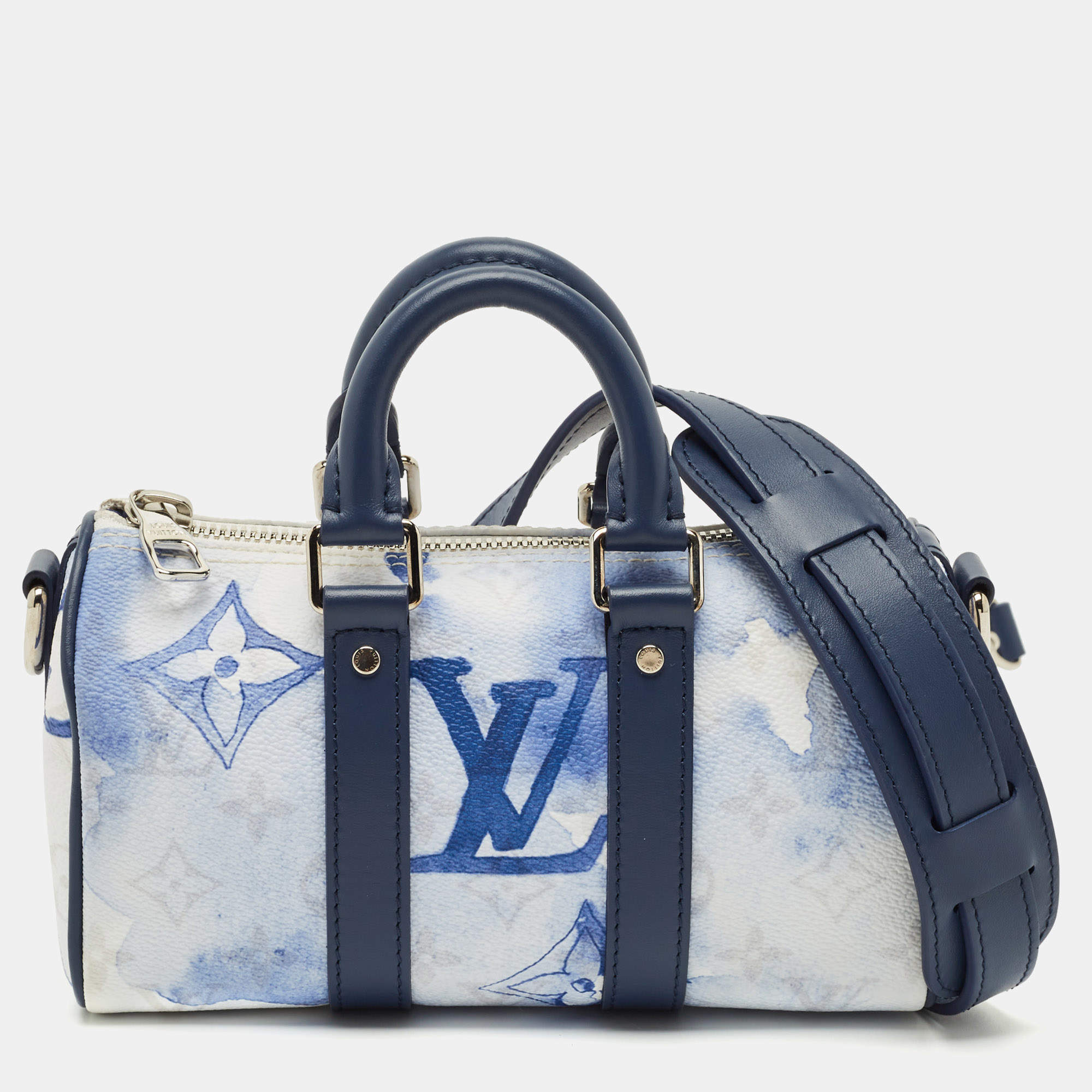 Pre Owned Louis Vuitton Blue/White Monogram Watercolor Canvas Keepall XS Bag