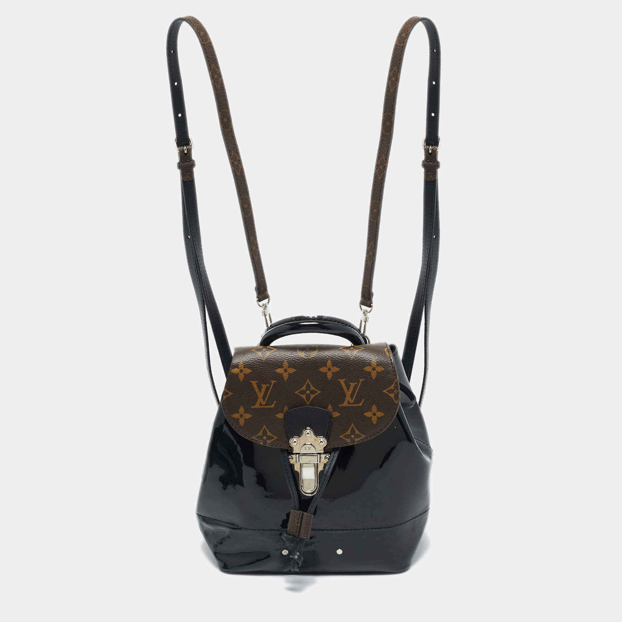 Pre Owned Louis Vuitton Black Monogram Patent Leather Hot Springs Backpack