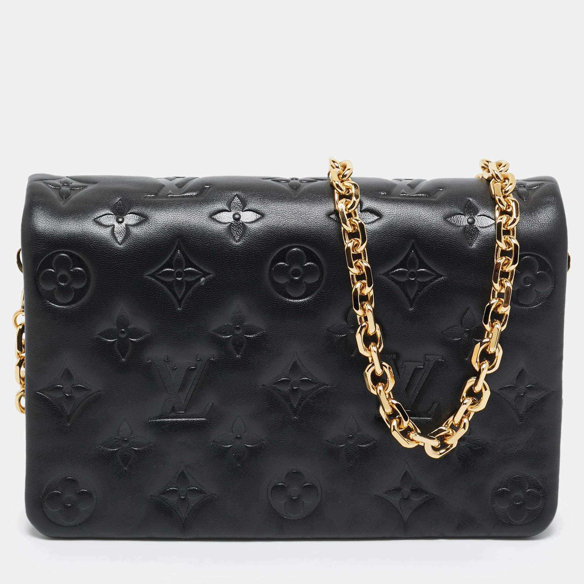 Pre Owned Louis Vuitton Black Monogram Leather Coussin Pochette Bag
