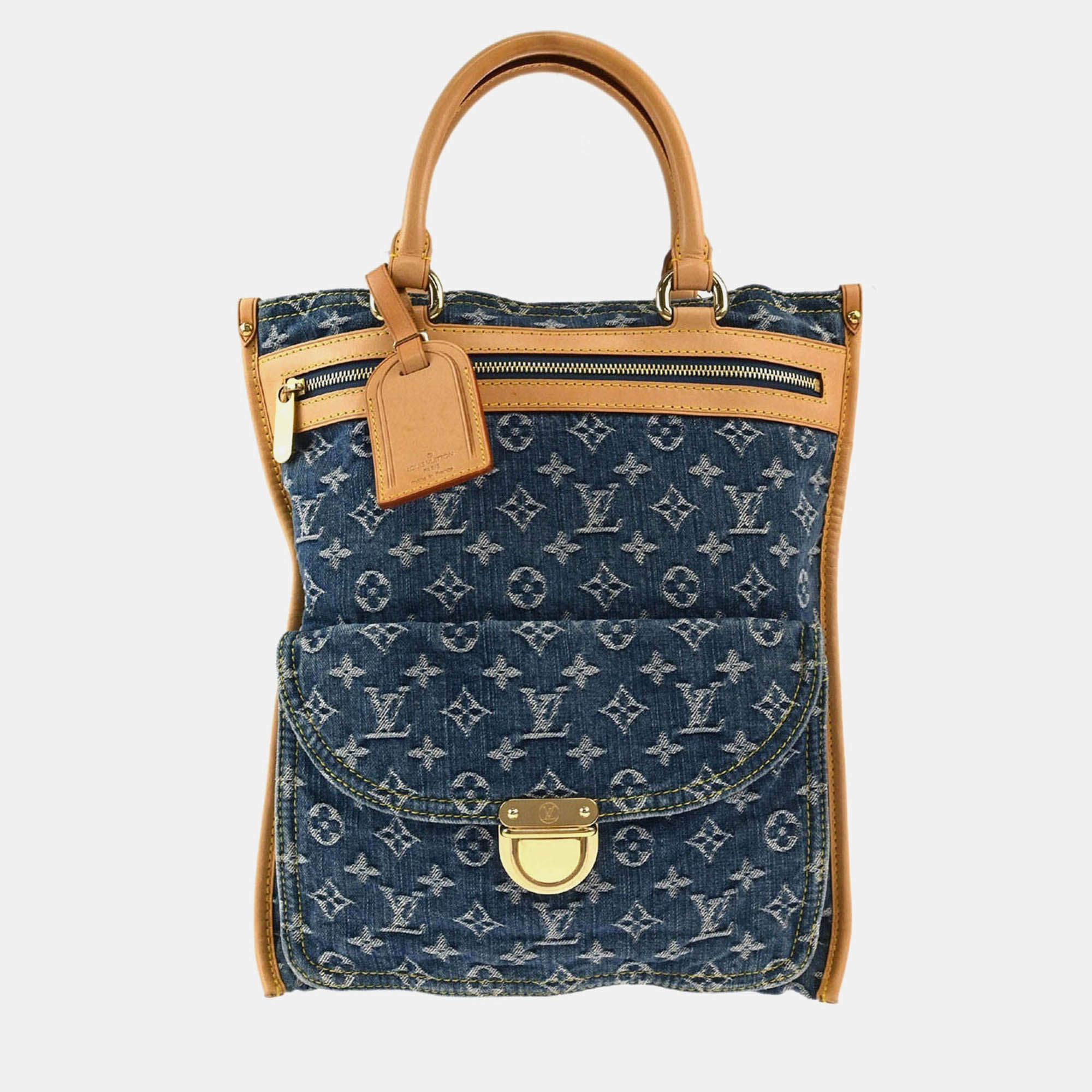 Pre Owned Louis Vuitton Monogram Denim Flat Shopper Tote Handbag