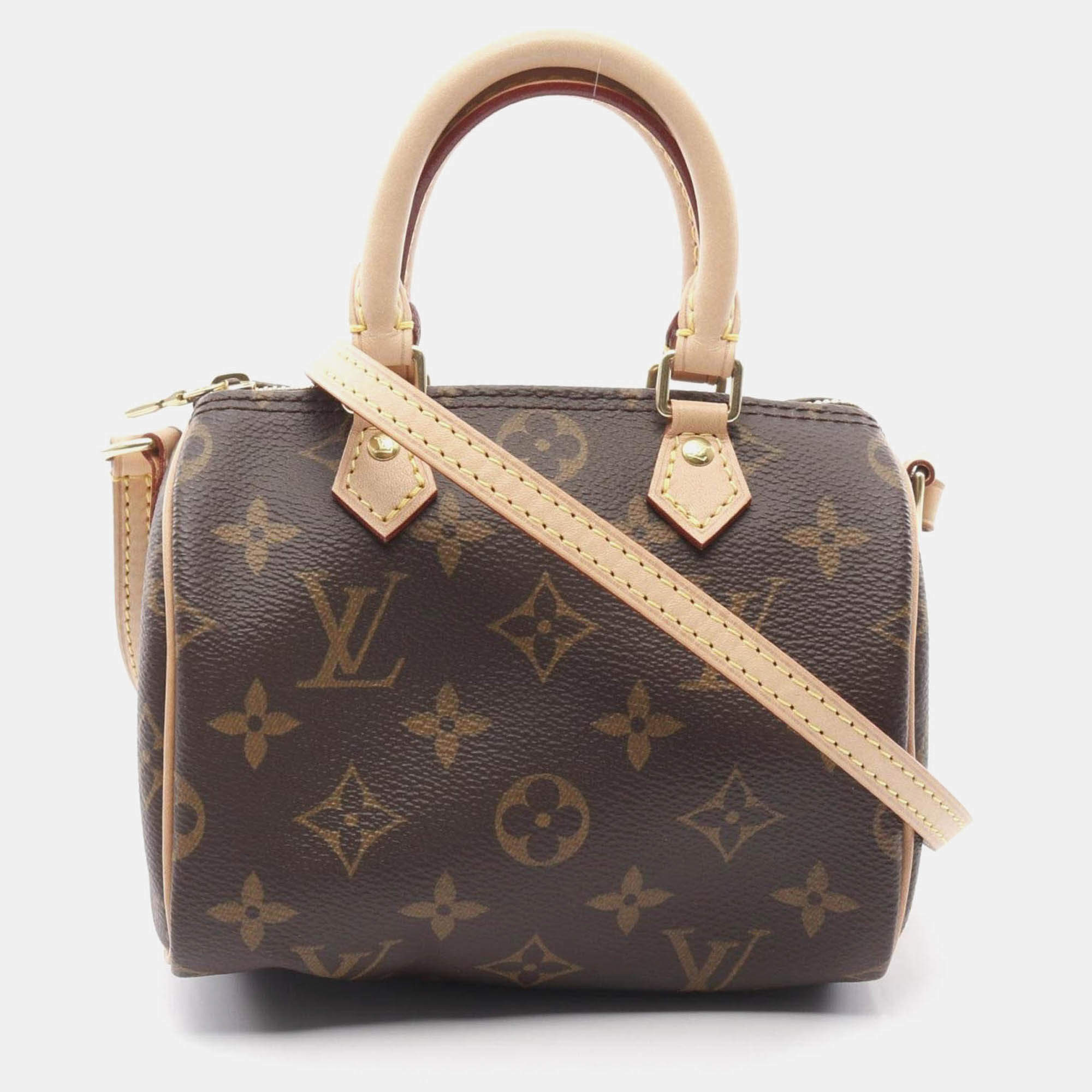 Pre Owned Louis Vuitton Nano Speedy Shoulder Bag Coated Canvas And Leather Monogram  Brown