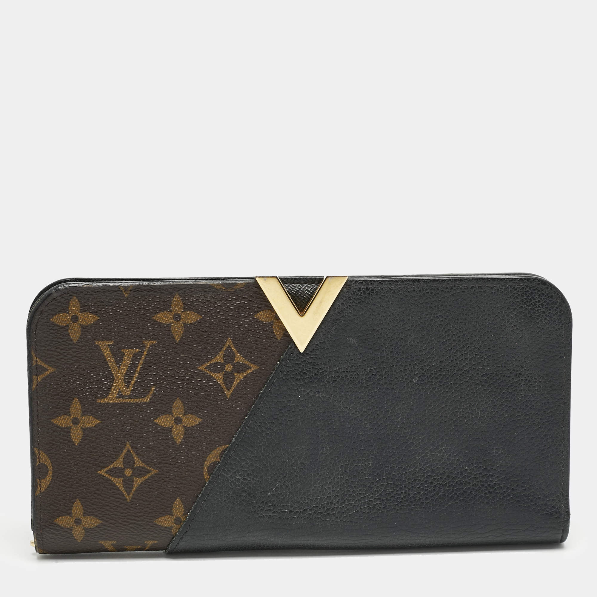 Pre Owned Louis Vuitton Monogram Canvas and Black Leather Kimono Wallet