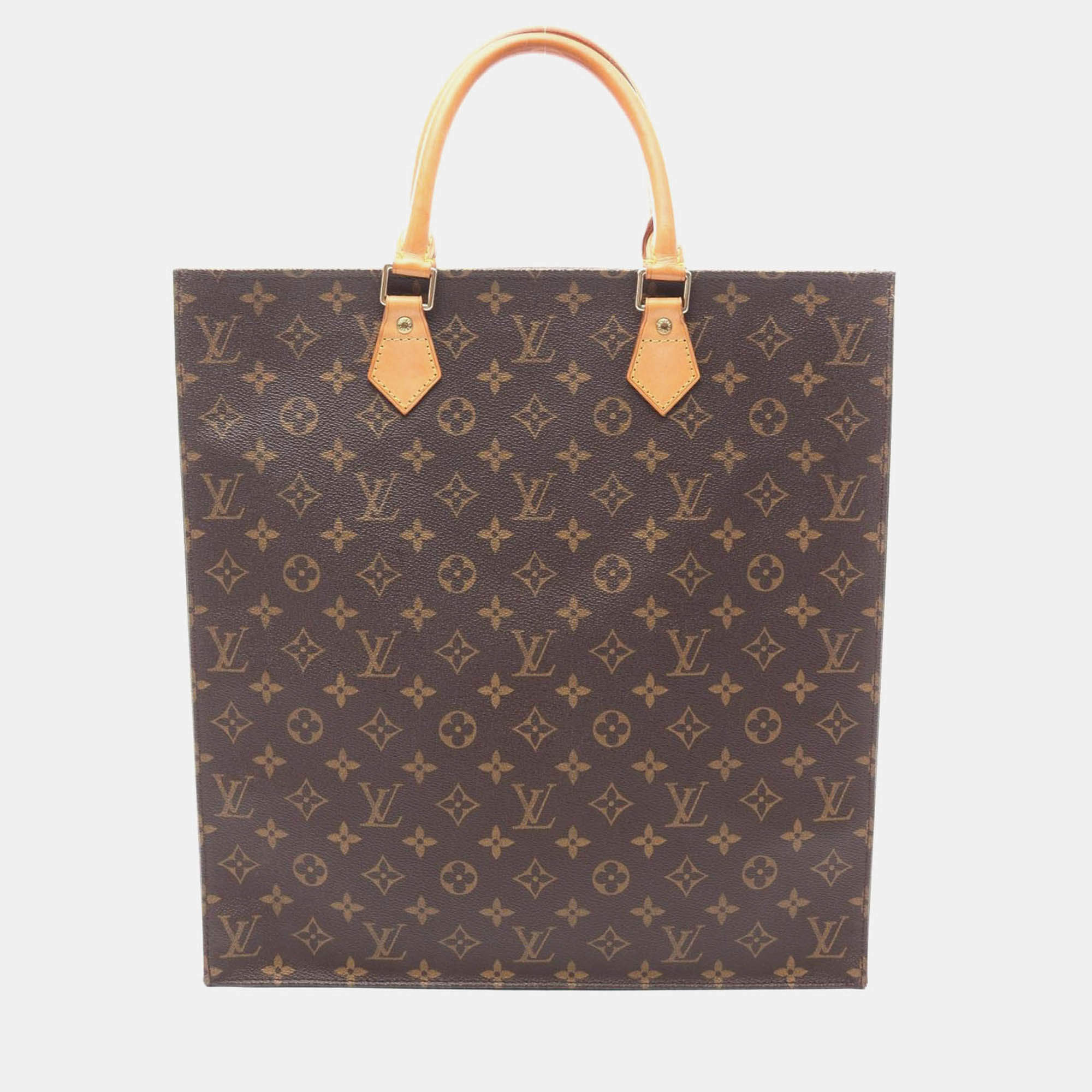 Pre Owned Louis Vuitton Sac Plat Tote Bag  Monogram Canvas Leather Brown